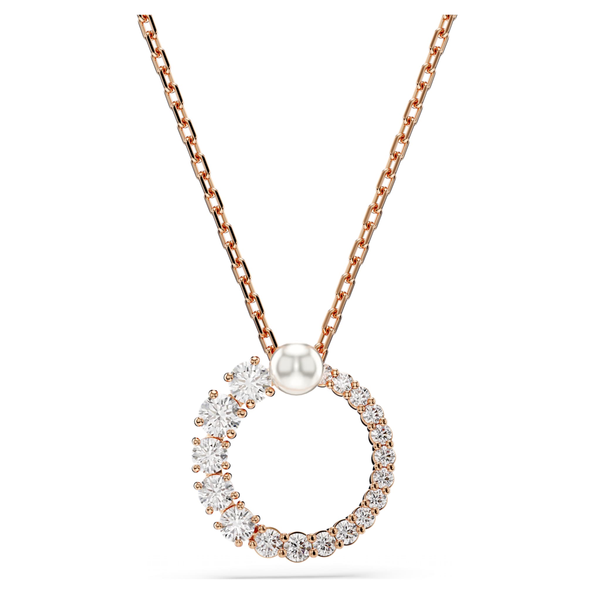 Swarovski Matrix pendant Crystal pearl, Round cut, White, 18K rose gold finish