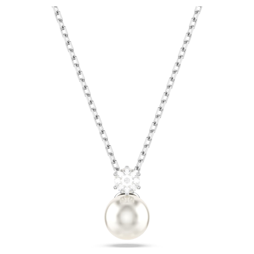Swarovski Matrix pendant Crystal pearl, Round cut, White, Rhodium plated