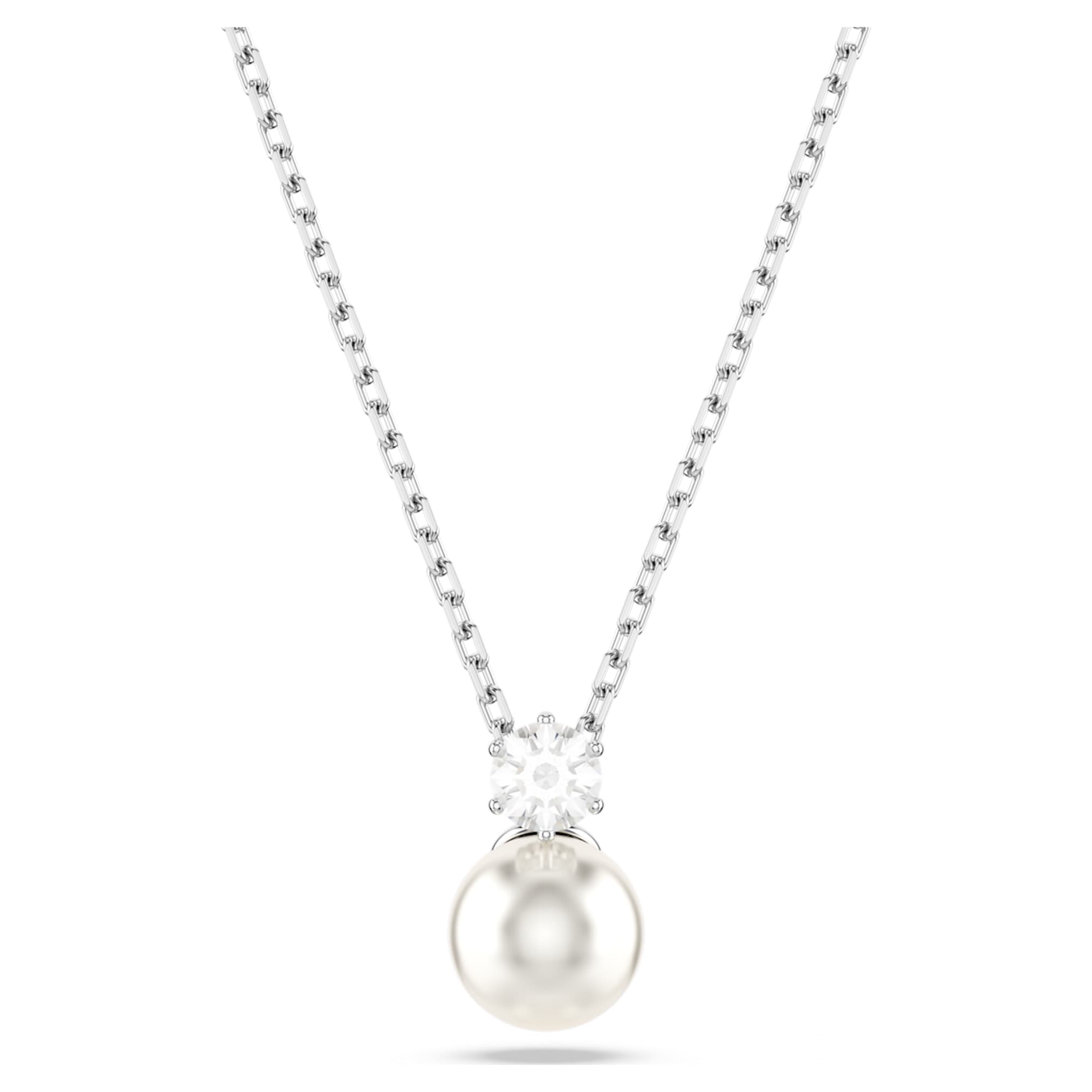 Swarovski Matrix pendant Crystal pearl, Round cut, White, Rhodium plated