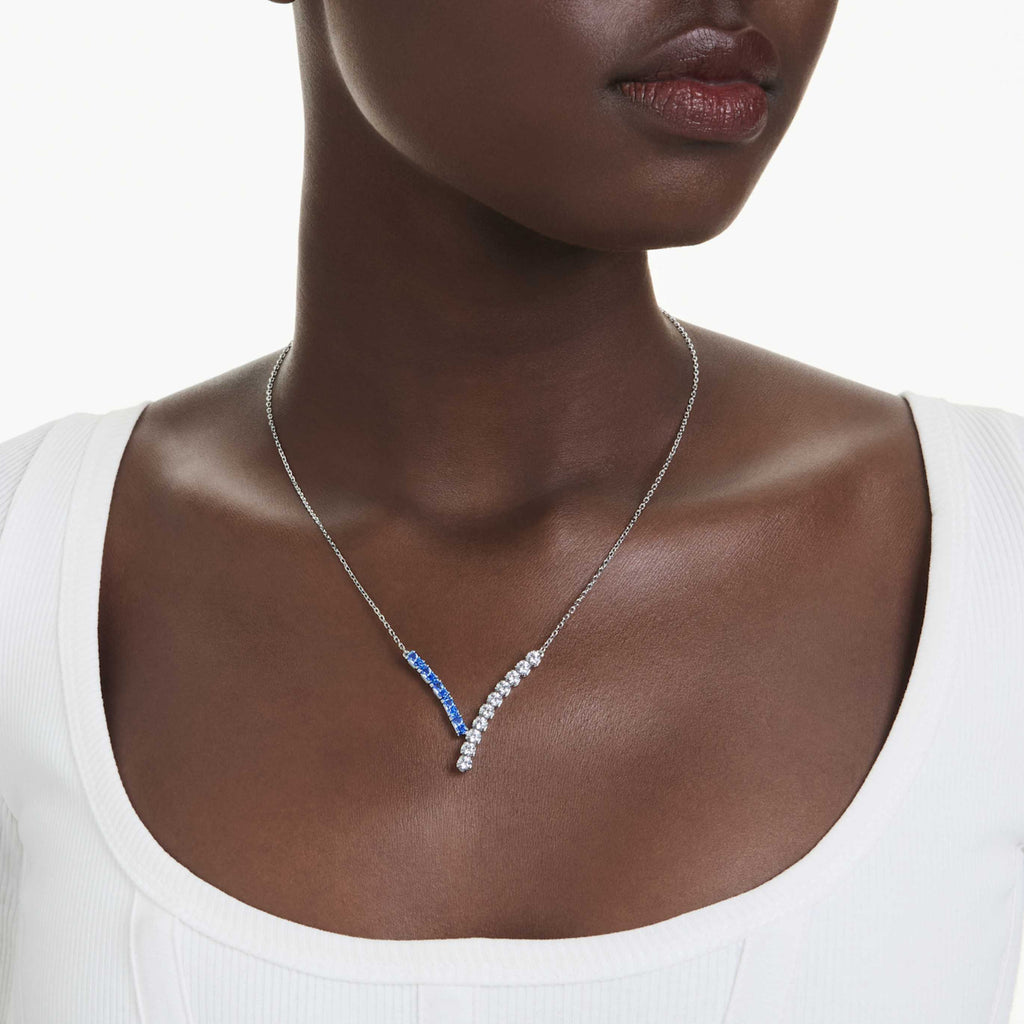 Swarovski Matrix pendant Mixed cuts, Blue, Rhodium plated