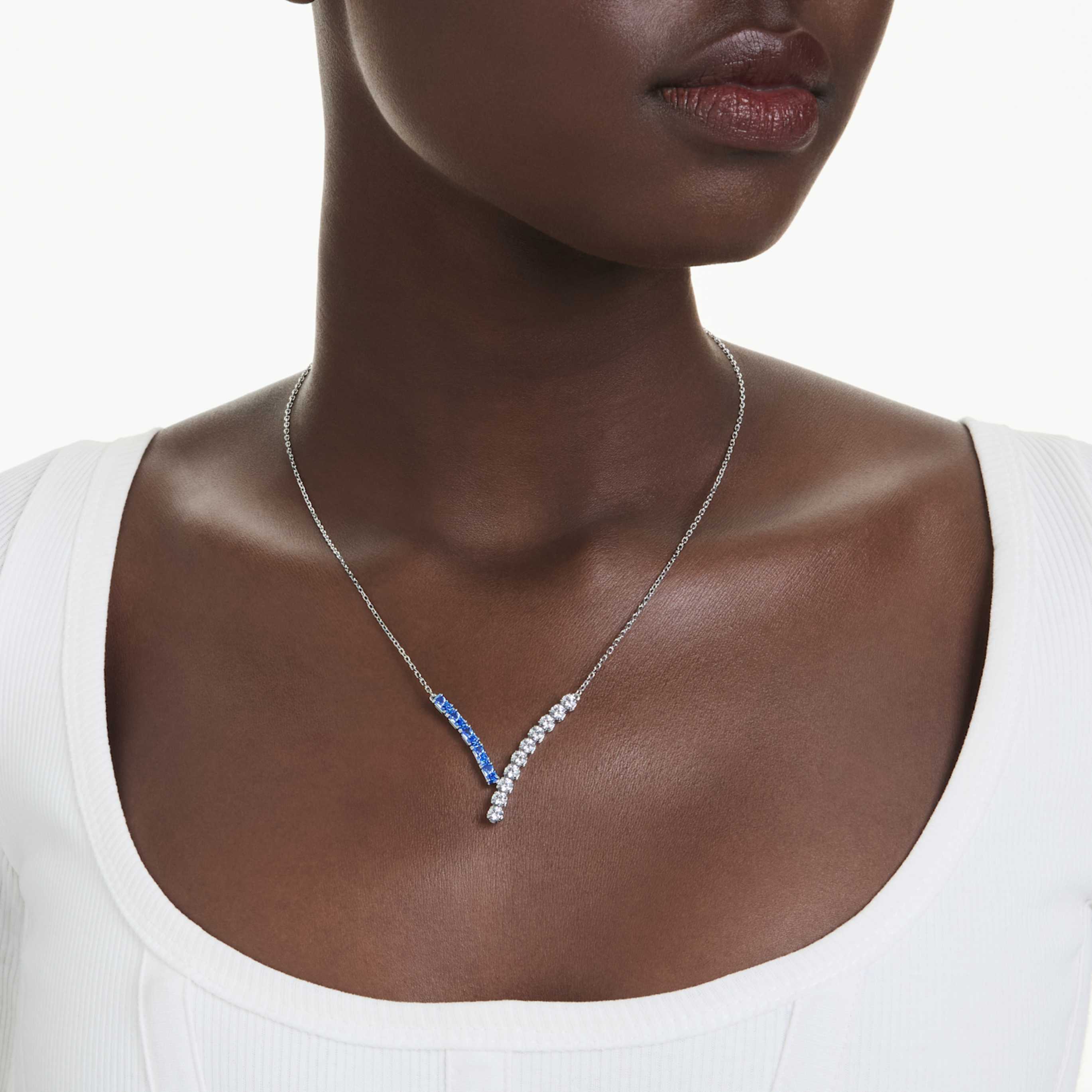 Swarovski Matrix pendant Mixed cuts, Blue, Rhodium plated