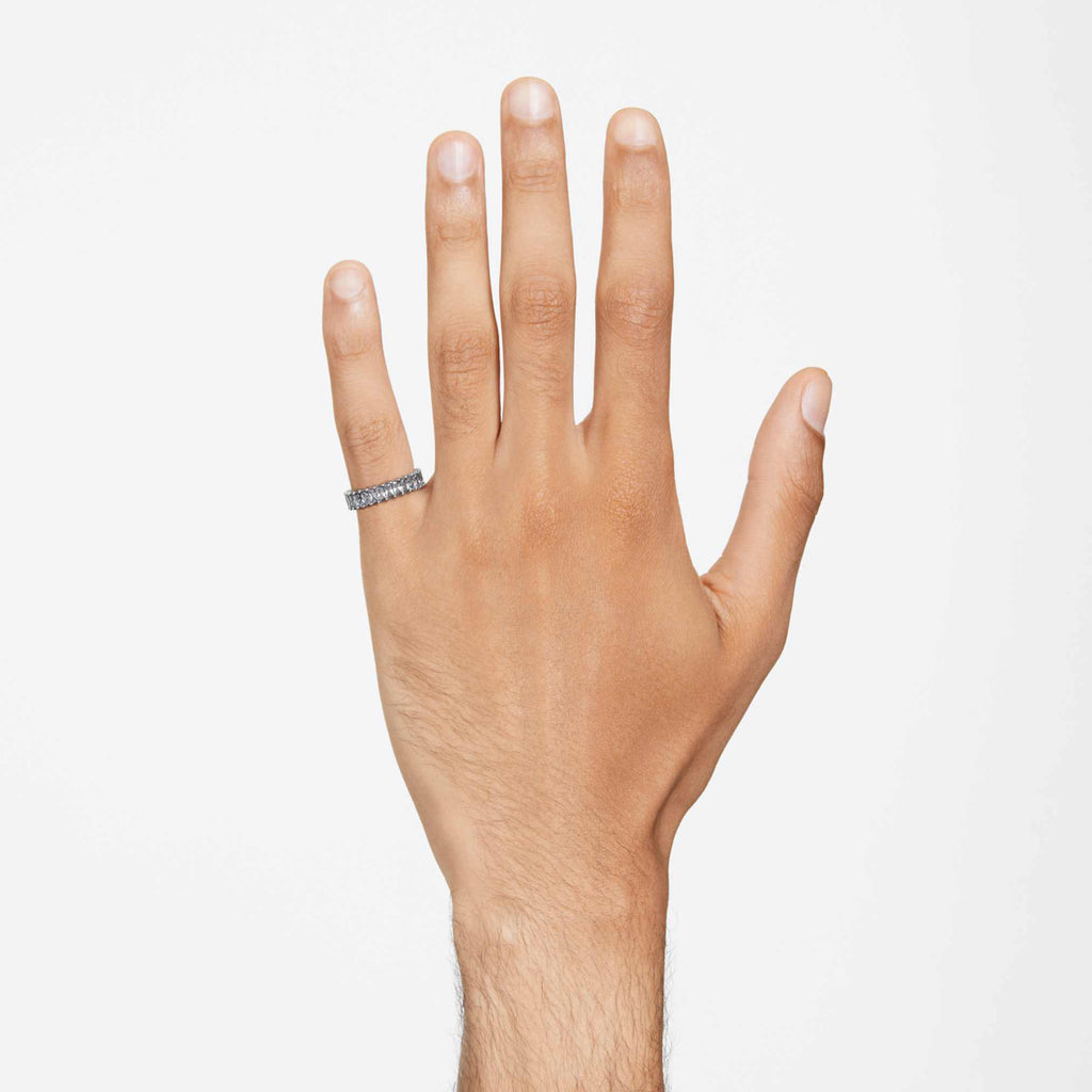 Swarovski Matrix ring Baguette cut, Gray, Ruthenium plated