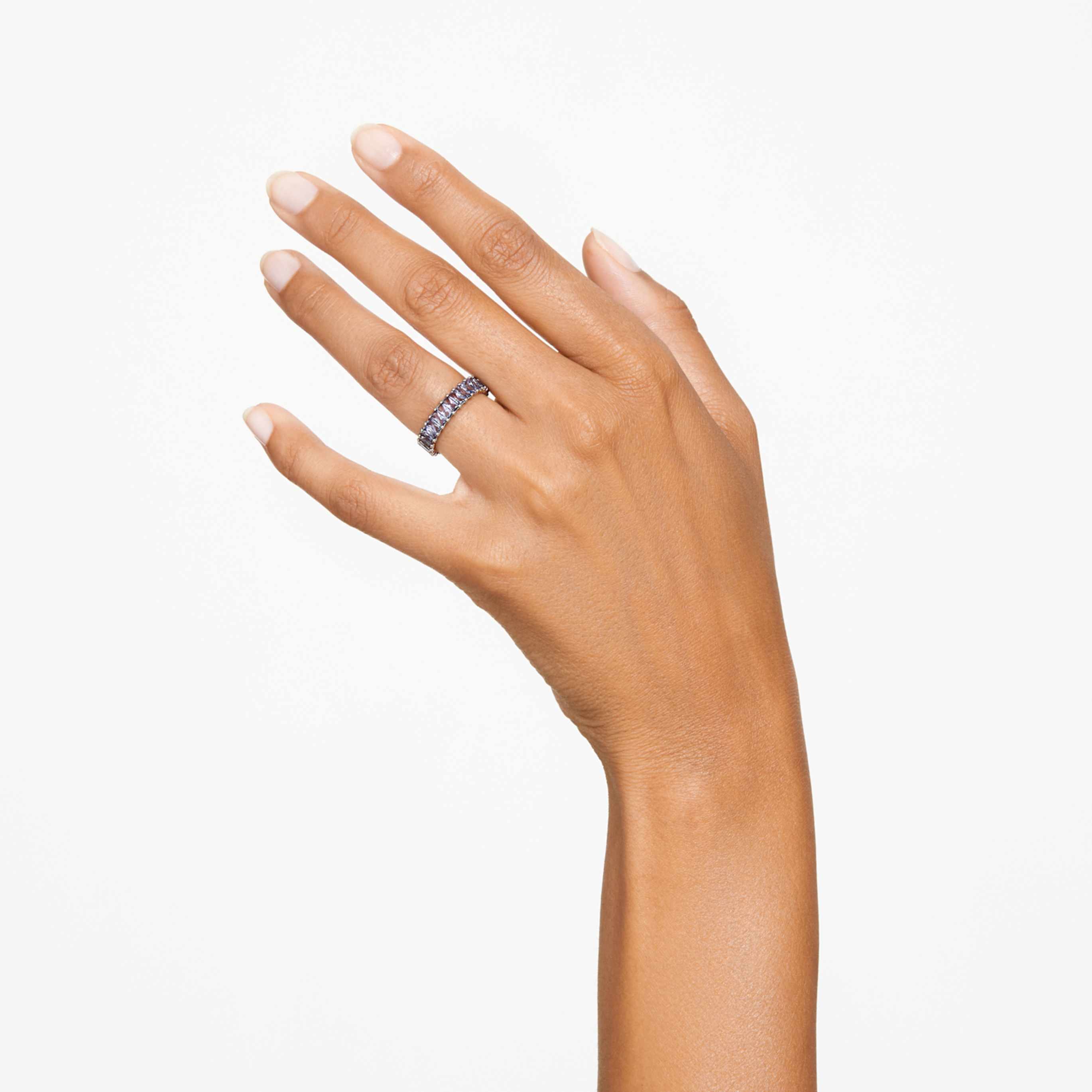 Swarovski Matrix ring Baguette cut, Gray, Ruthenium plated