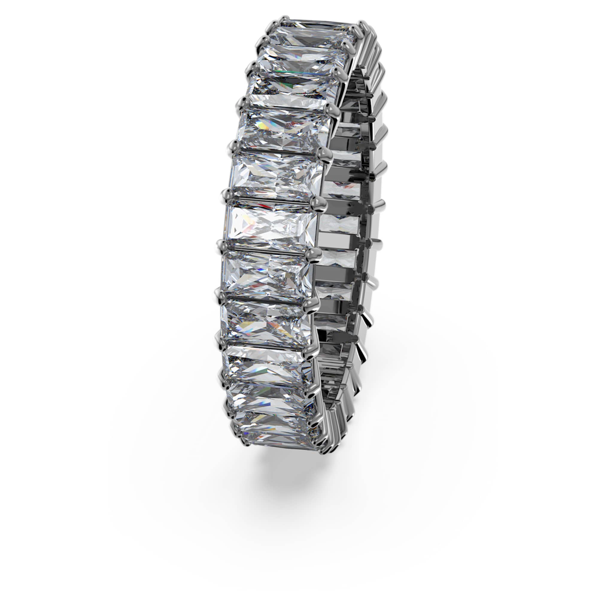 Swarovski Matrix ring Baguette cut, Gray, Ruthenium plated
