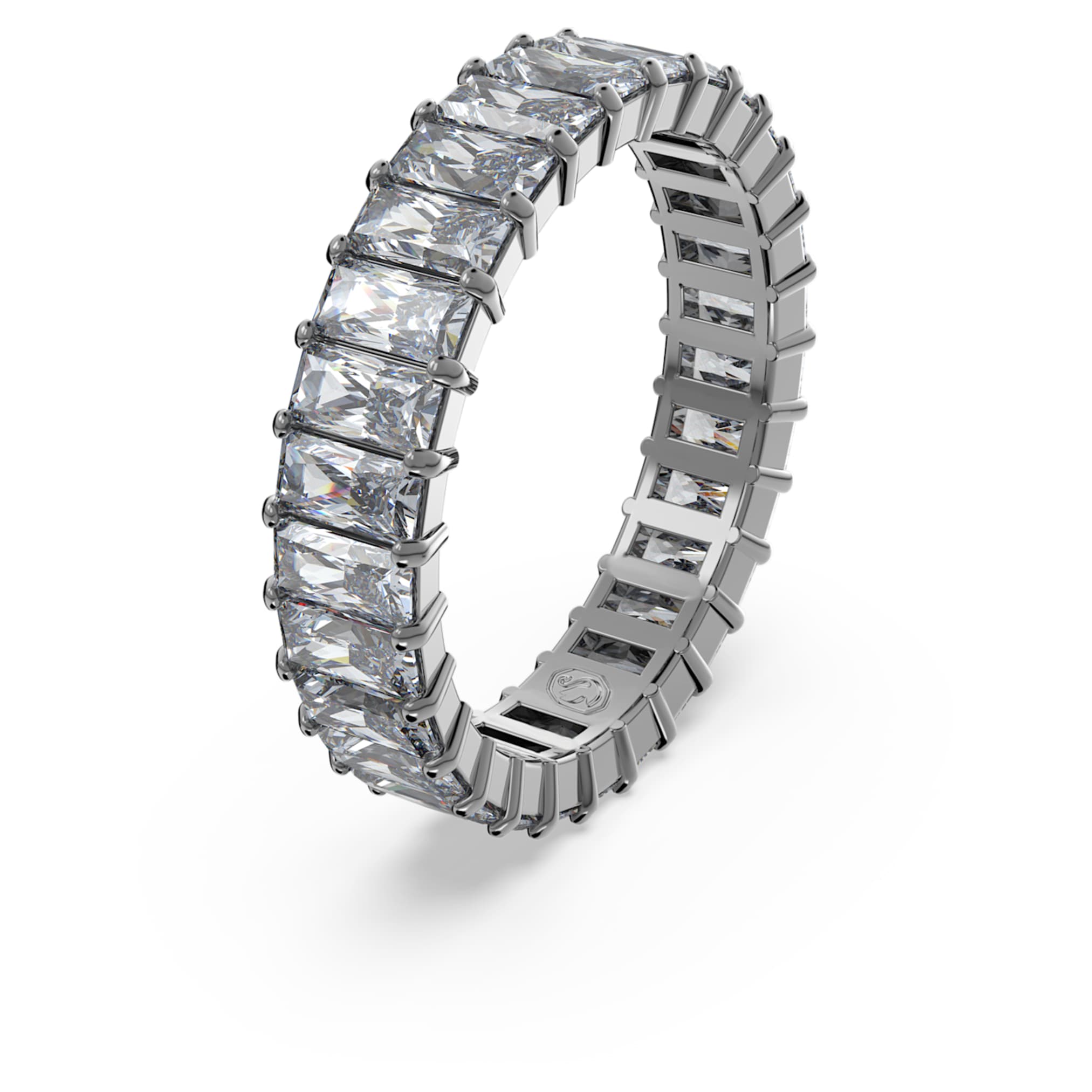 Swarovski Matrix ring Baguette cut, Gray, Ruthenium plated