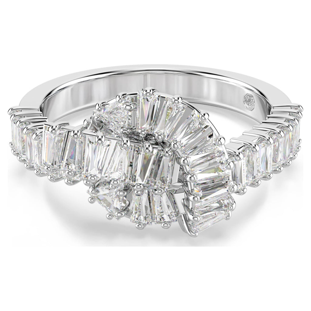 Swarovski Matrix ring Baguette cut, Knot, White, Rhodium plated