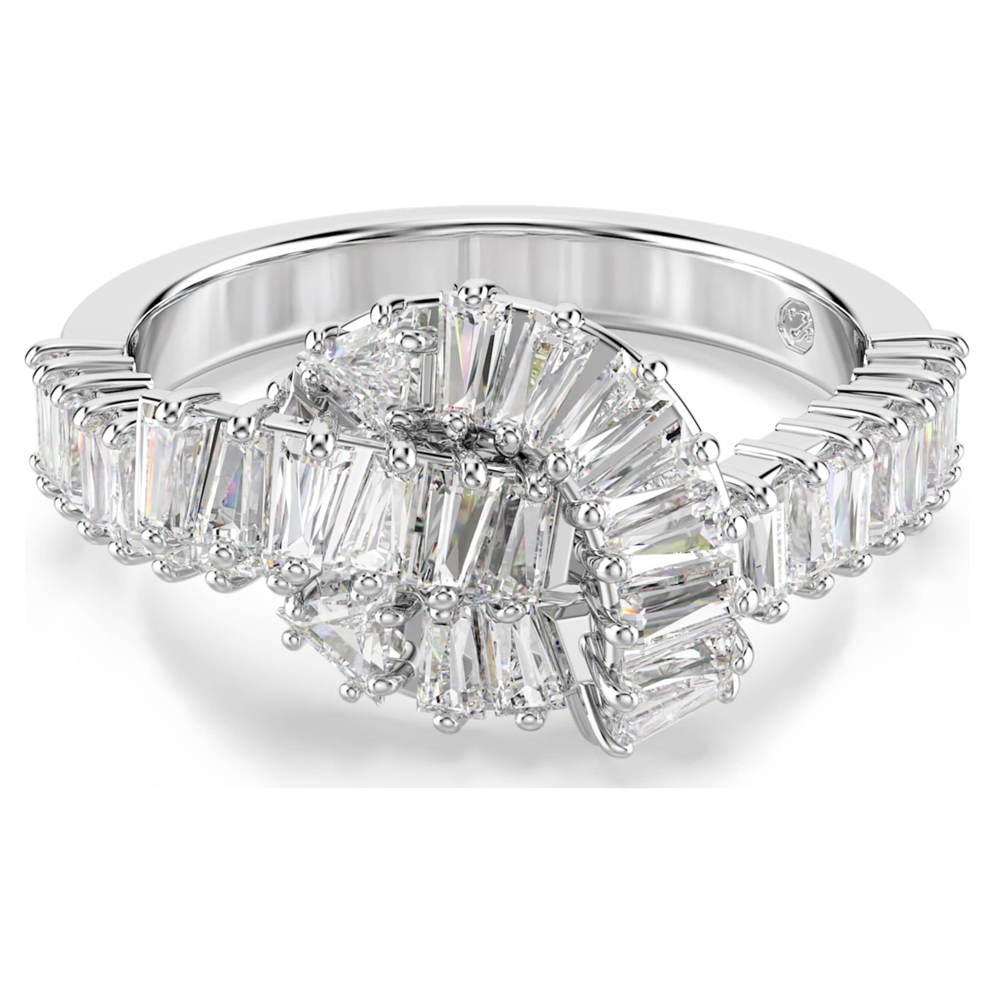 Swarovski Matrix ring Baguette cut, Knot, White, Rhodium plated