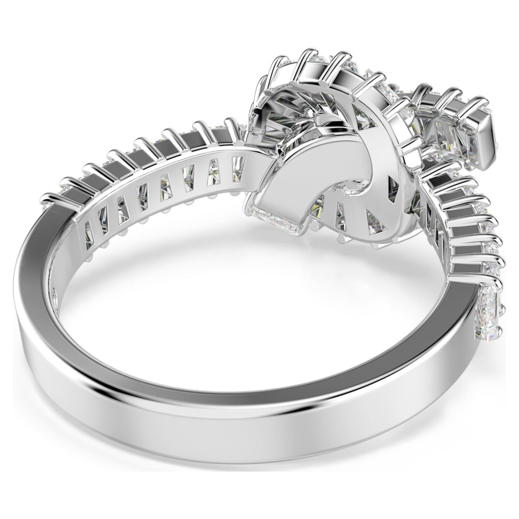 Swarovski Matrix ring Baguette cut, Knot, White, Rhodium plated