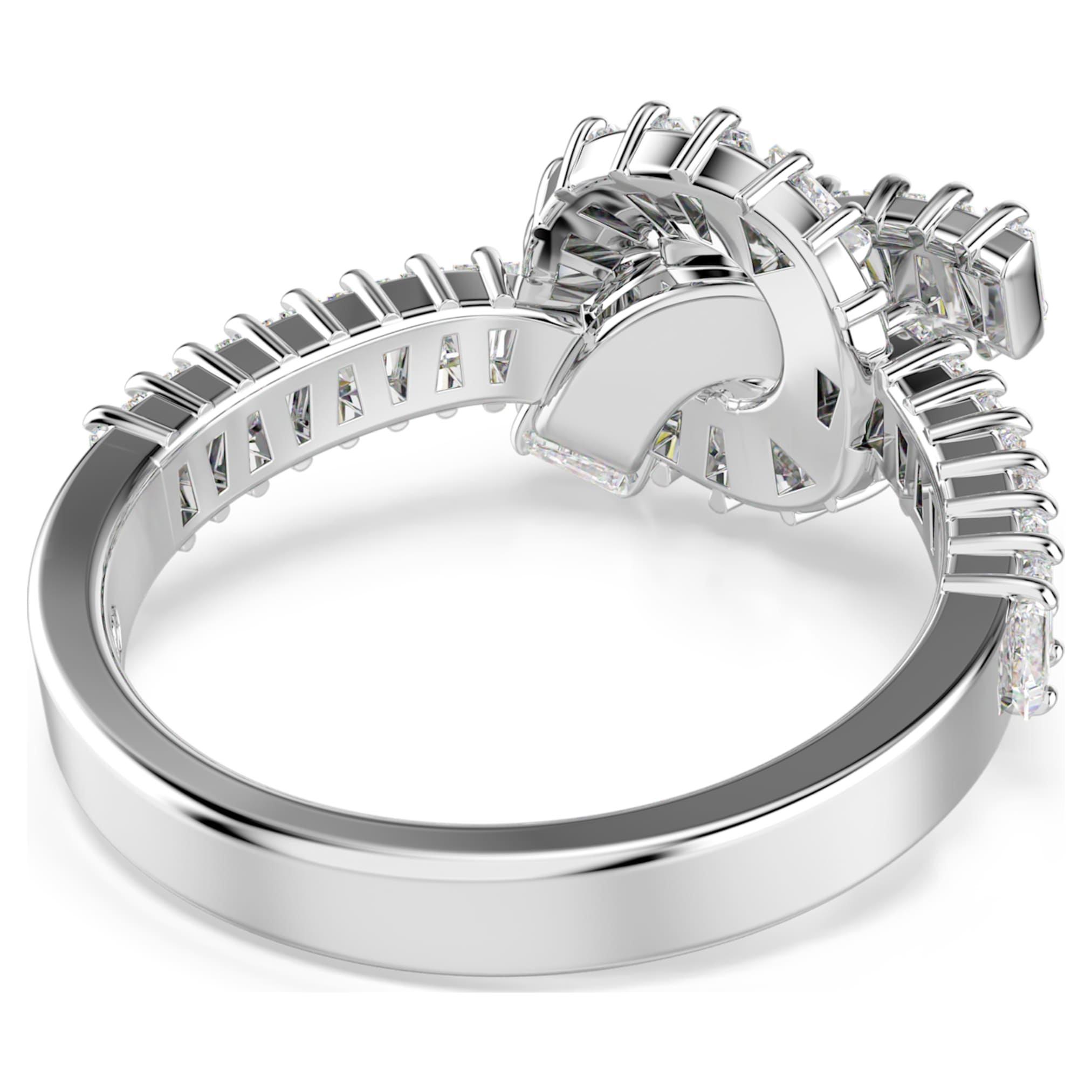 Swarovski Matrix ring Baguette cut, Knot, White, Rhodium plated