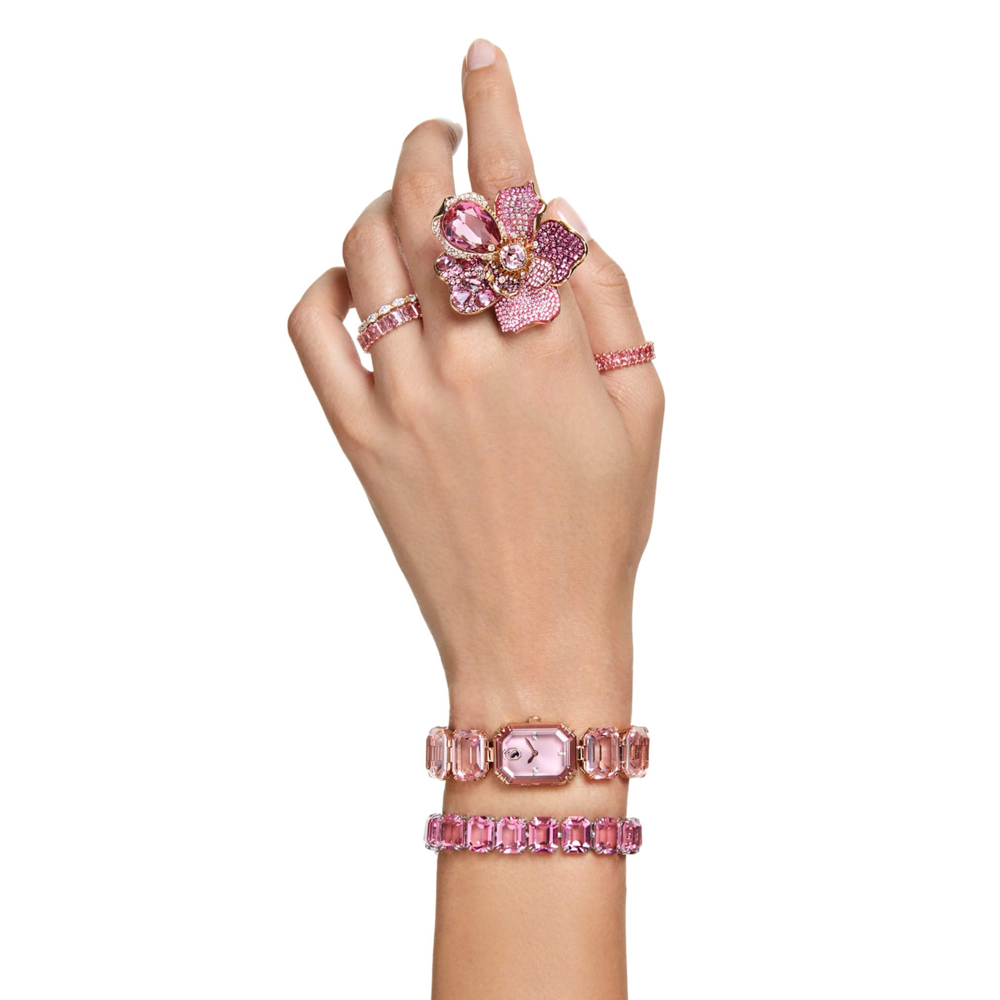 Swarovski Matrix ring Baguette cut, Pink, 18K rose gold finish