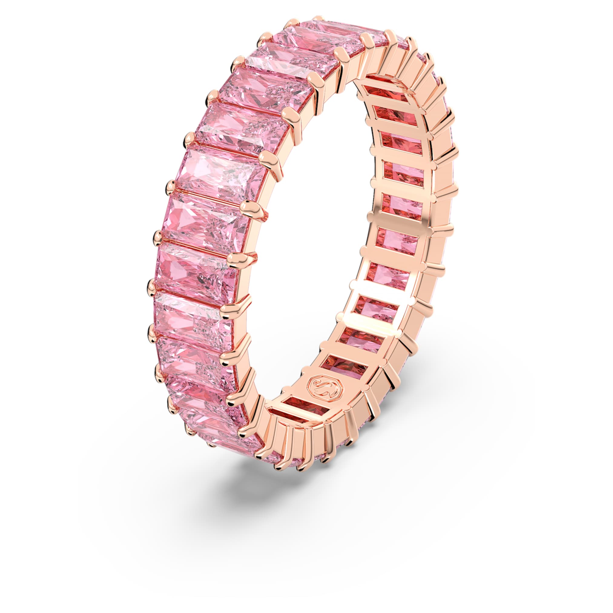 Swarovski Matrix ring Baguette cut, Pink, 18K rose gold finish