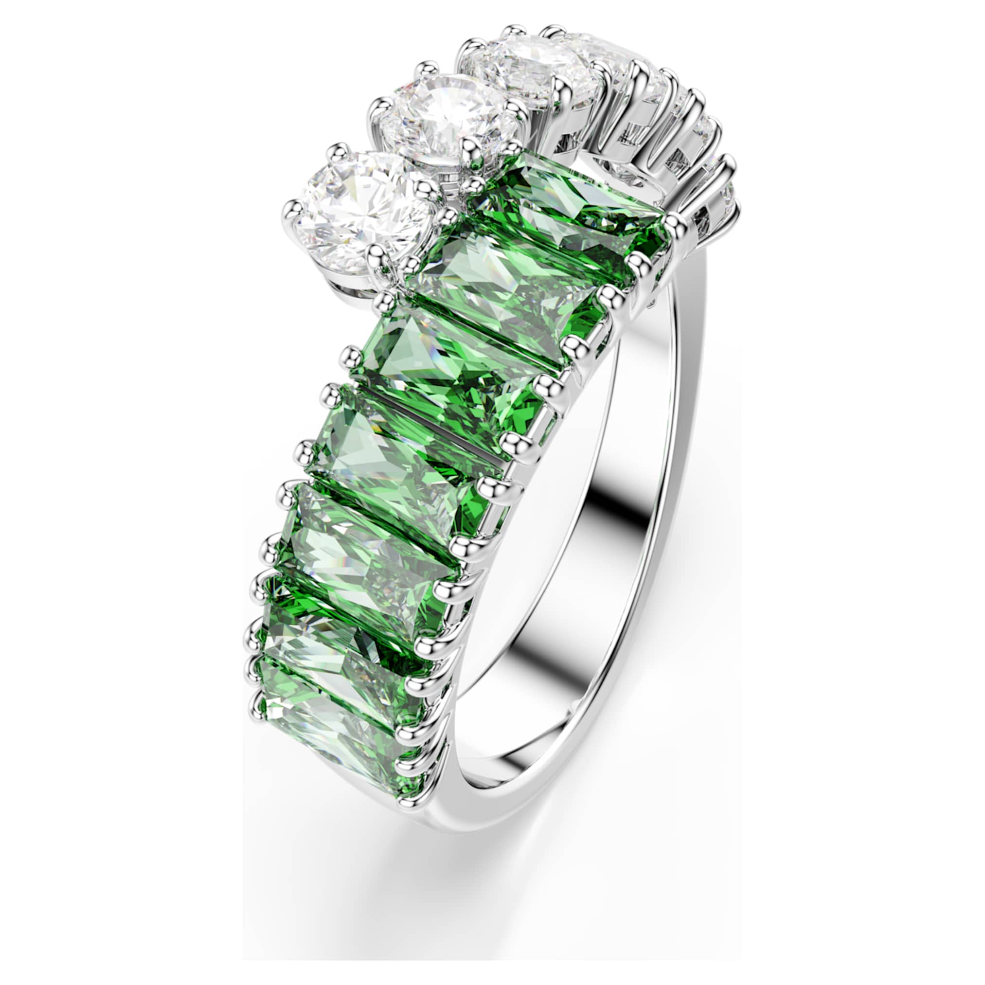 Swarovski Matrix ring Mixed cuts, Green, Rhodium plated