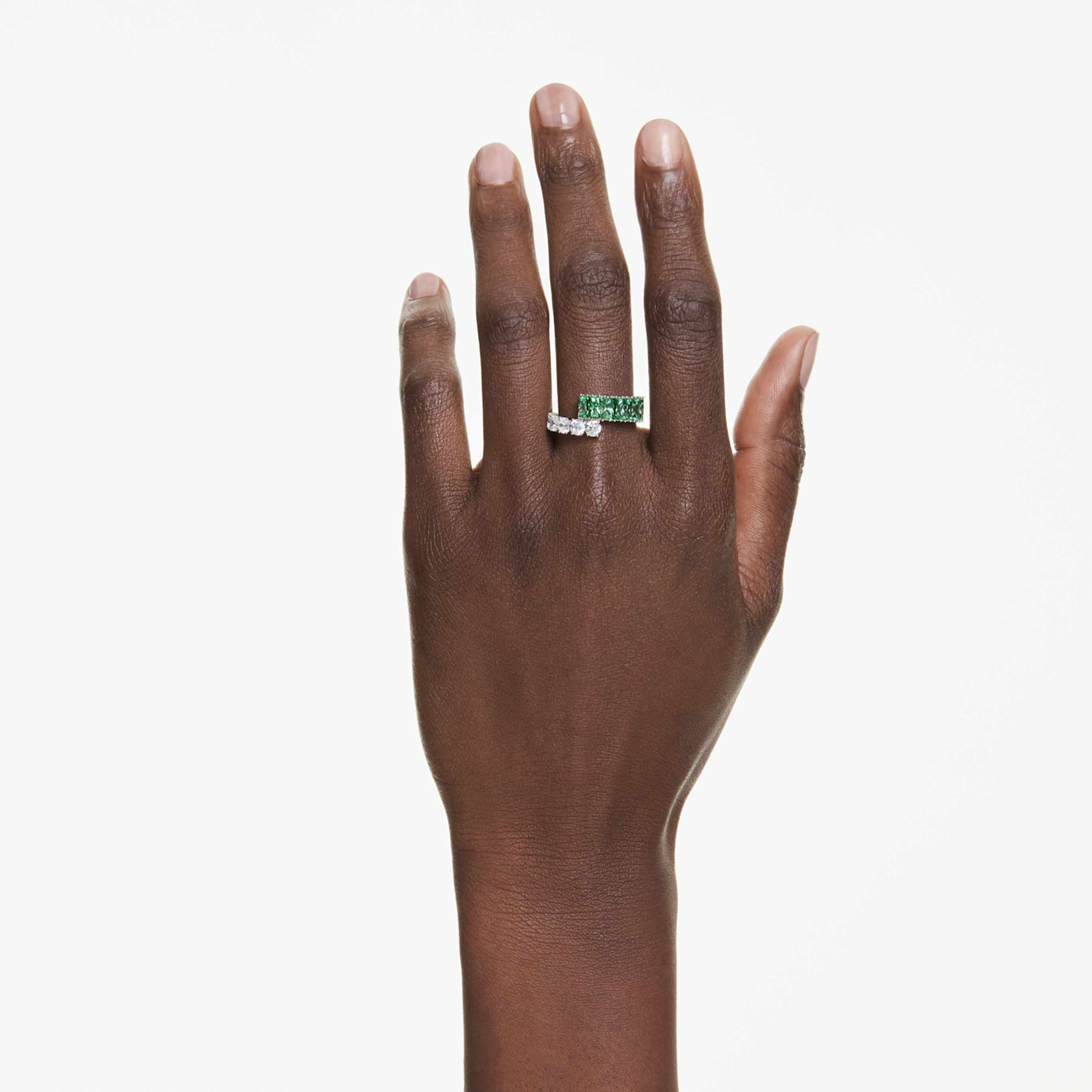 Swarovski Matrix ring Mixed cuts, Green, Rhodium plated