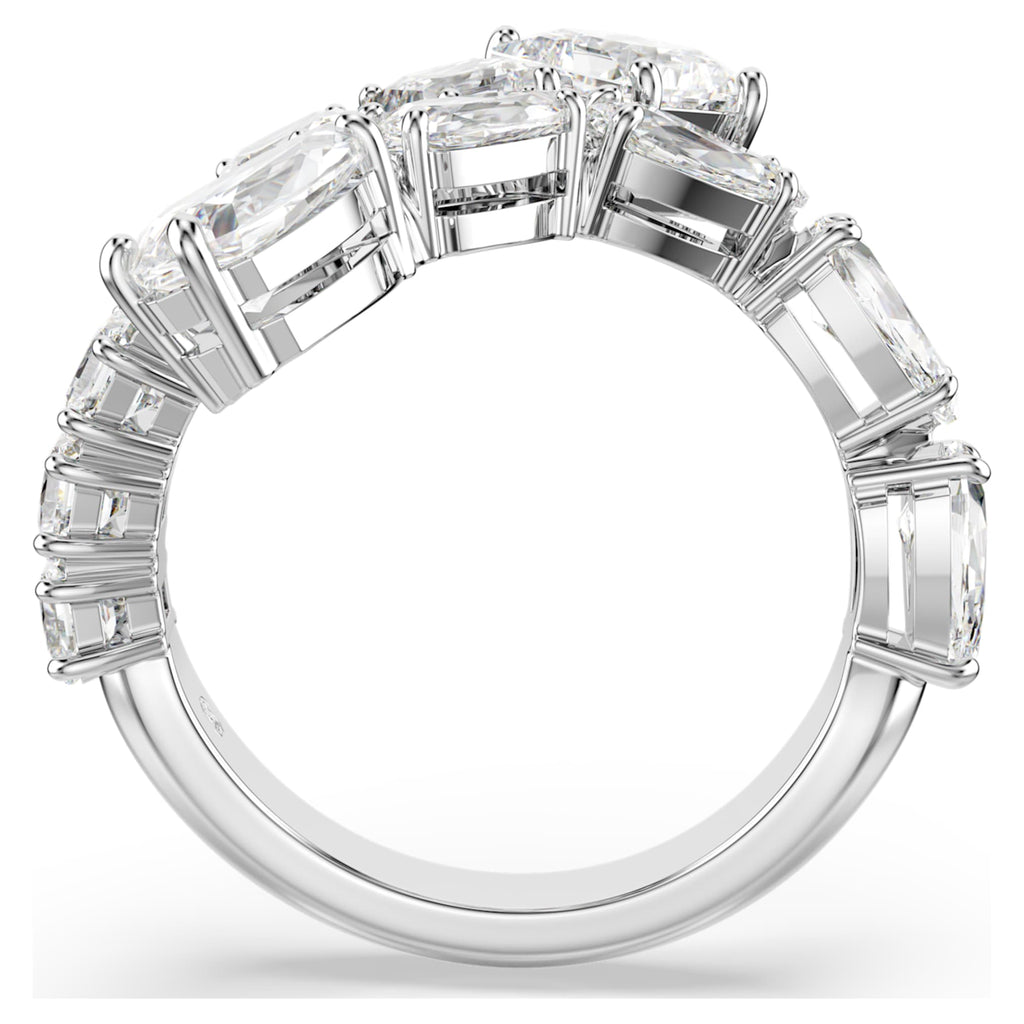 Swarovski Matrix ring Mixed cuts, White, Rhodium plated