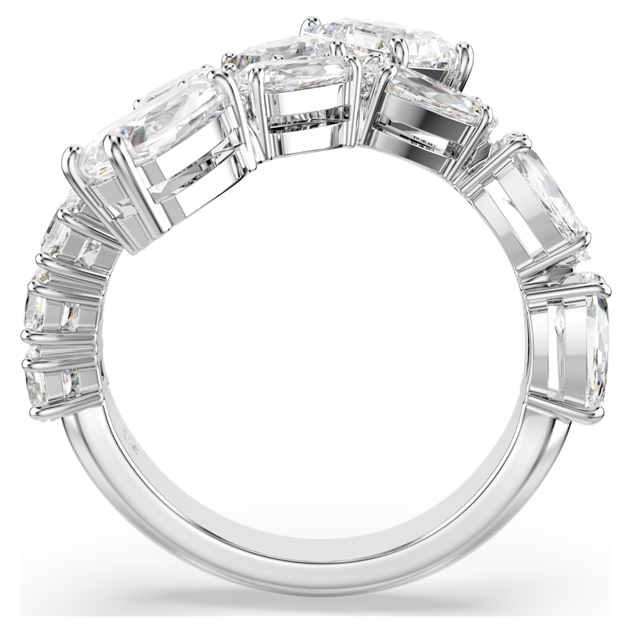 Swarovski Matrix ring Mixed cuts, White, Rhodium plated