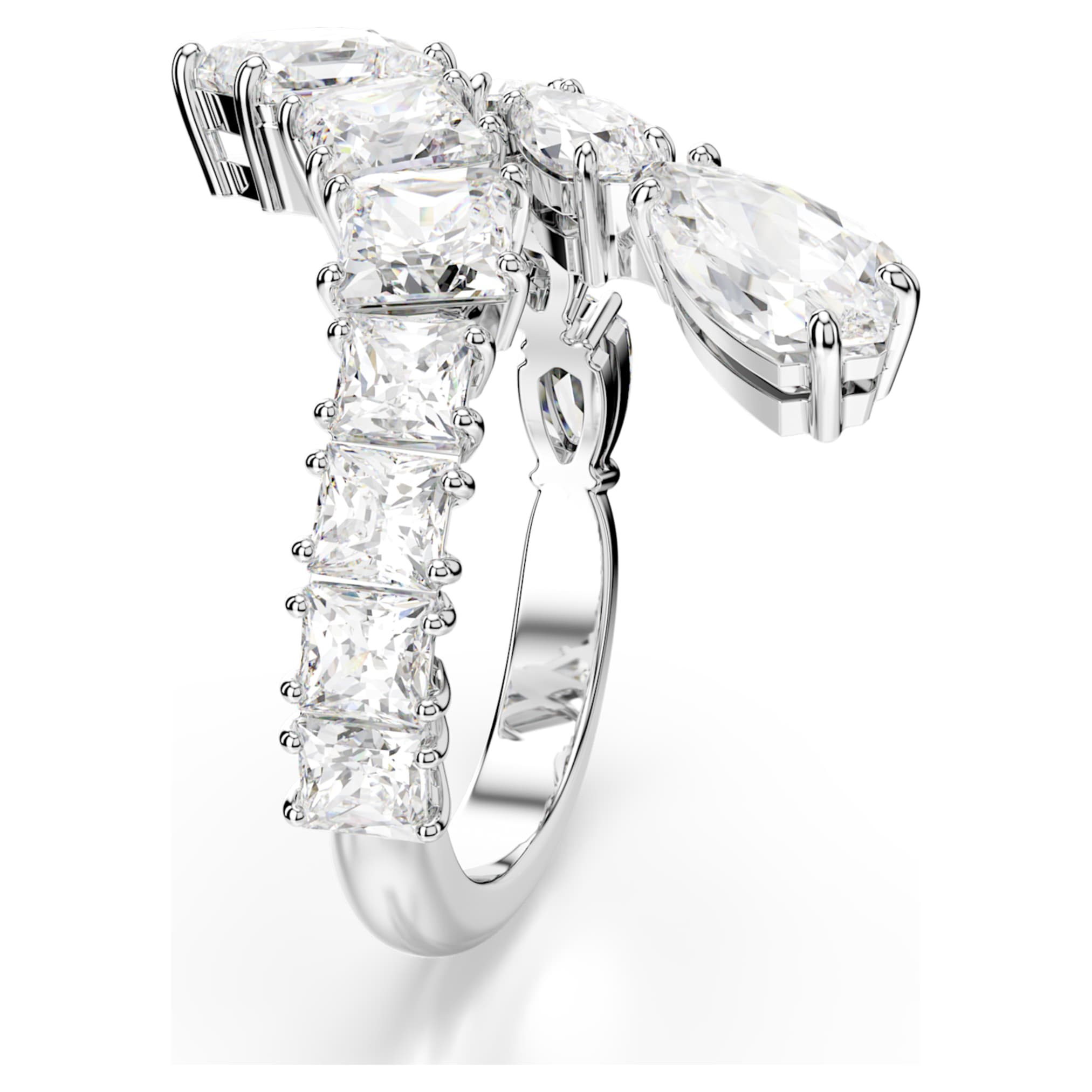 Swarovski Matrix ring Mixed cuts, White, Rhodium plated
