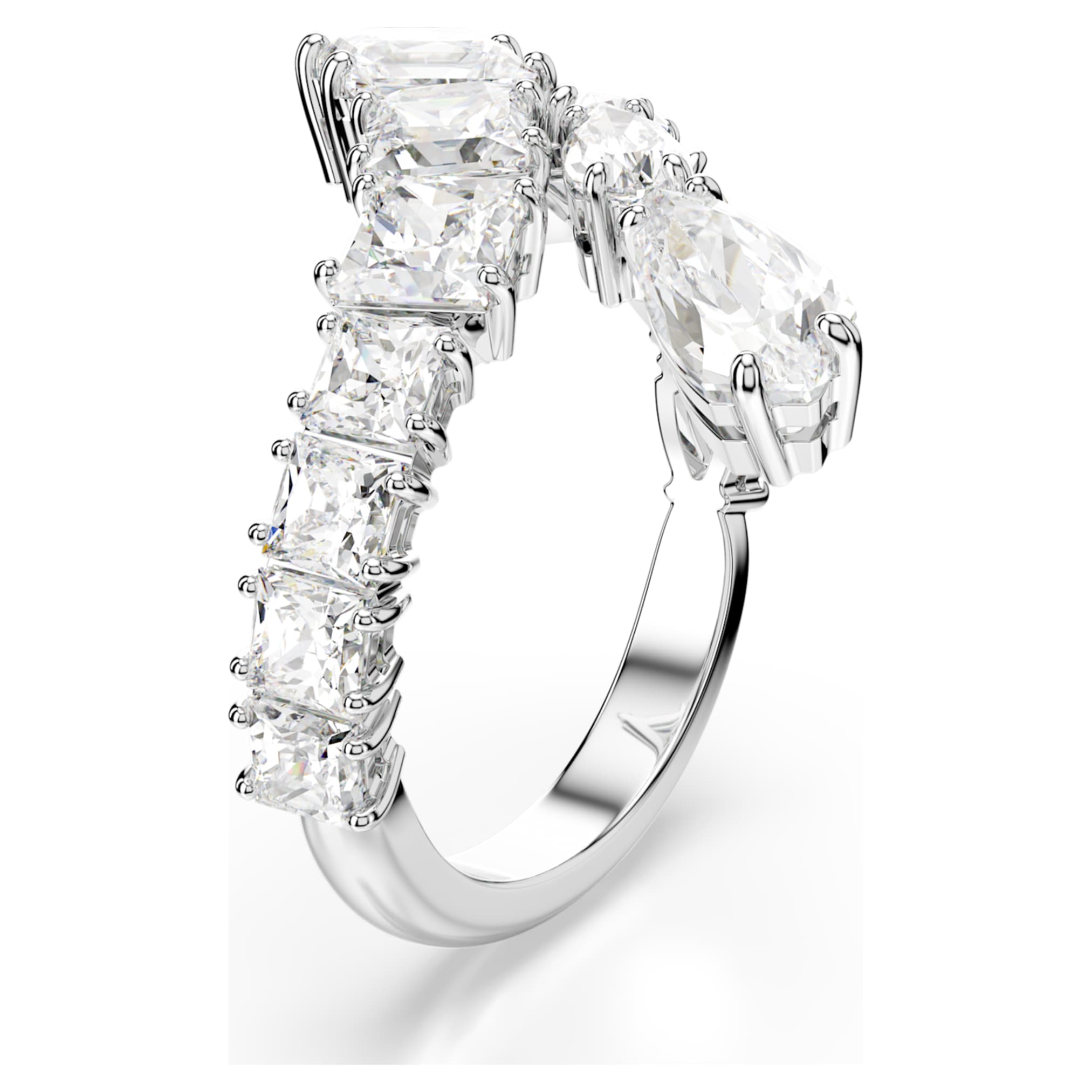 Swarovski Matrix ring Mixed cuts, White, Rhodium plated