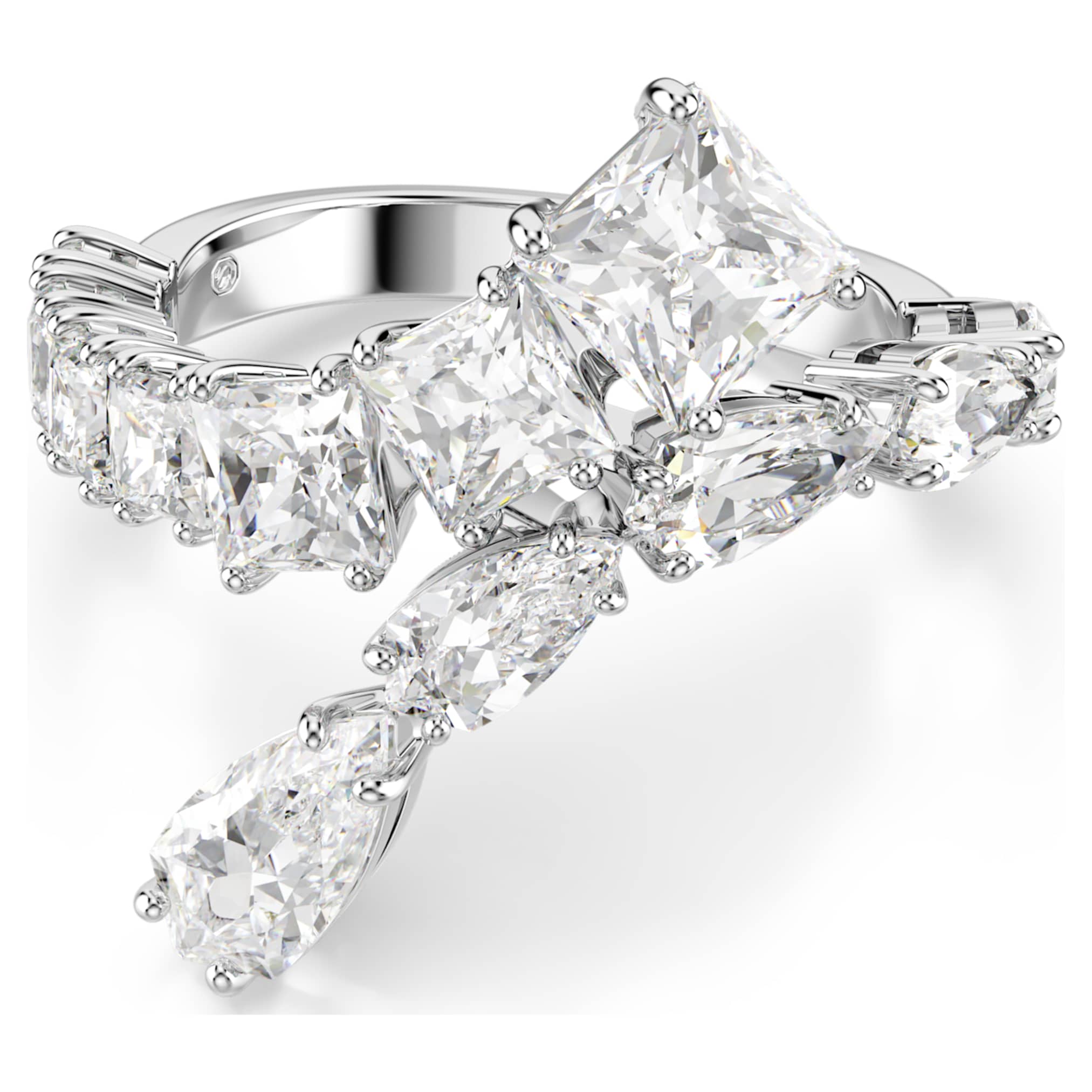 Swarovski Matrix ring Mixed cuts, White, Rhodium plated