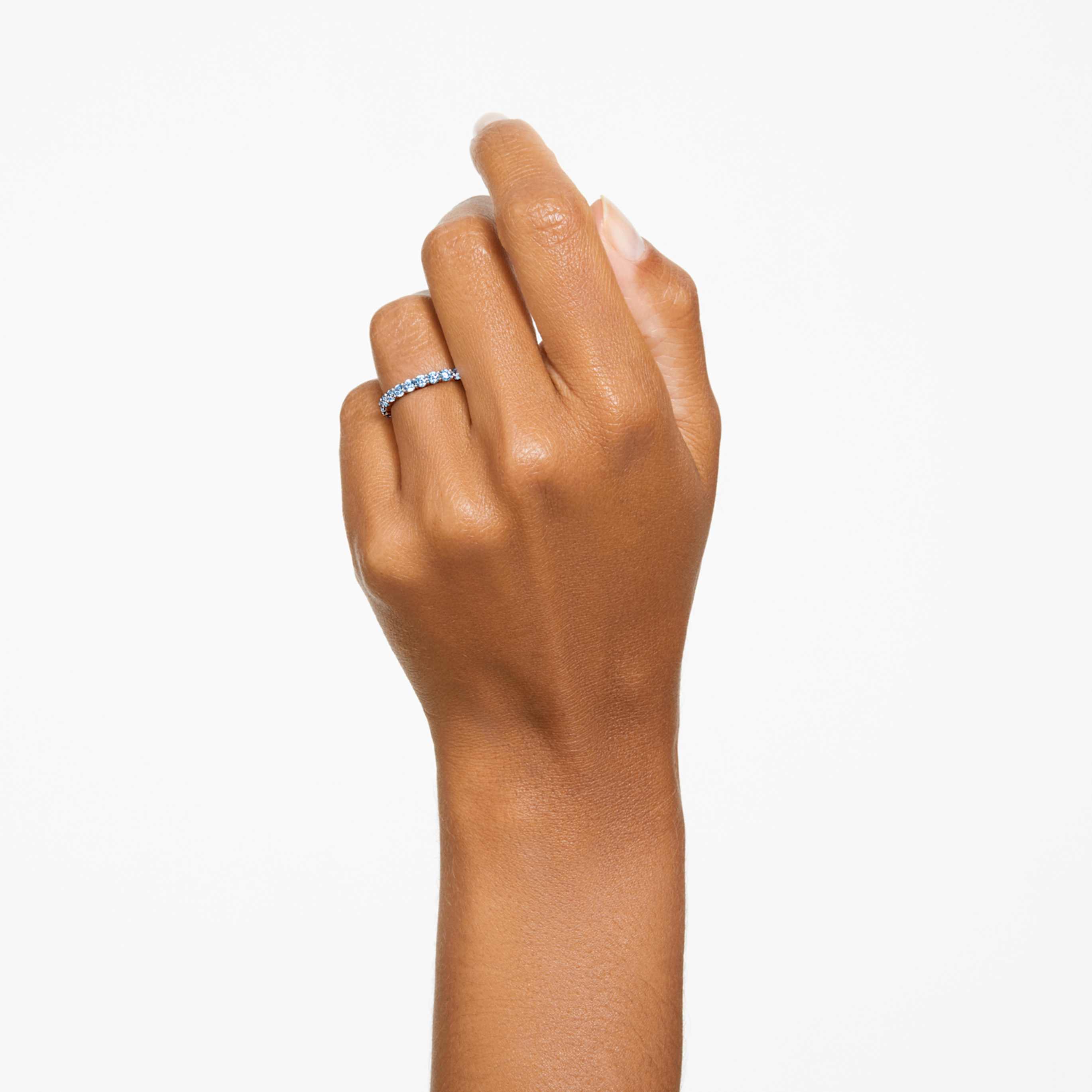 Swarovski Matrix ring Round cut, Blue, Rhodium plated