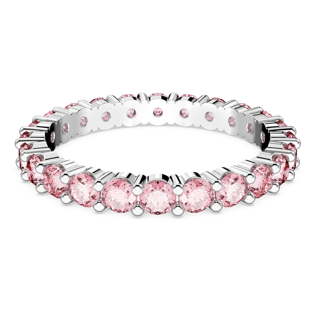 Swarovski Matrix ring Round cut, Pink, Rhodium plated