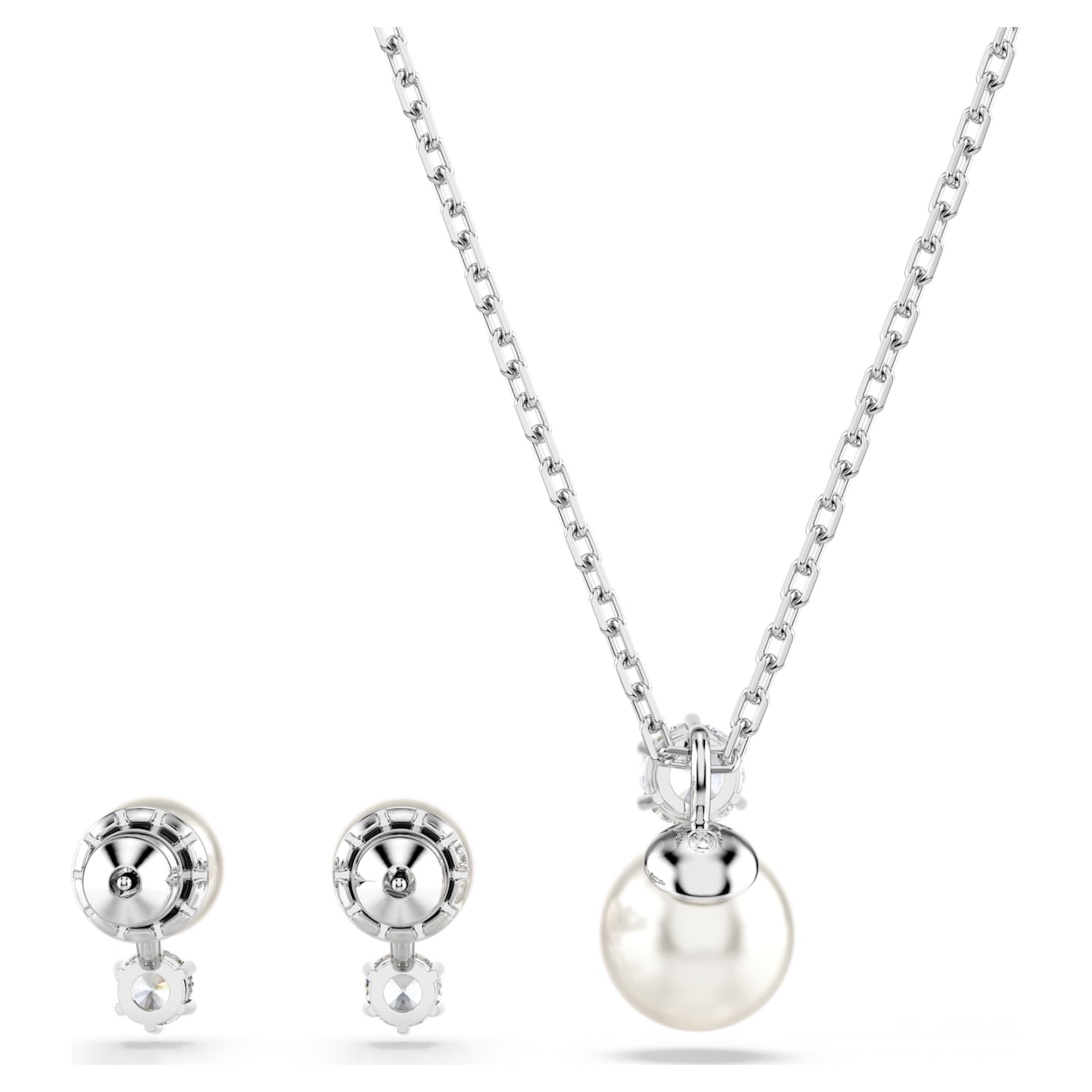 Swarovski Matrix set Crystal pearl, Round cut, White, Rhodium plated