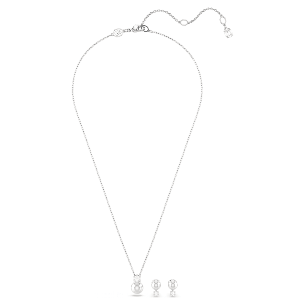 Swarovski Matrix set Crystal pearl, Round cut, White, Rhodium plated