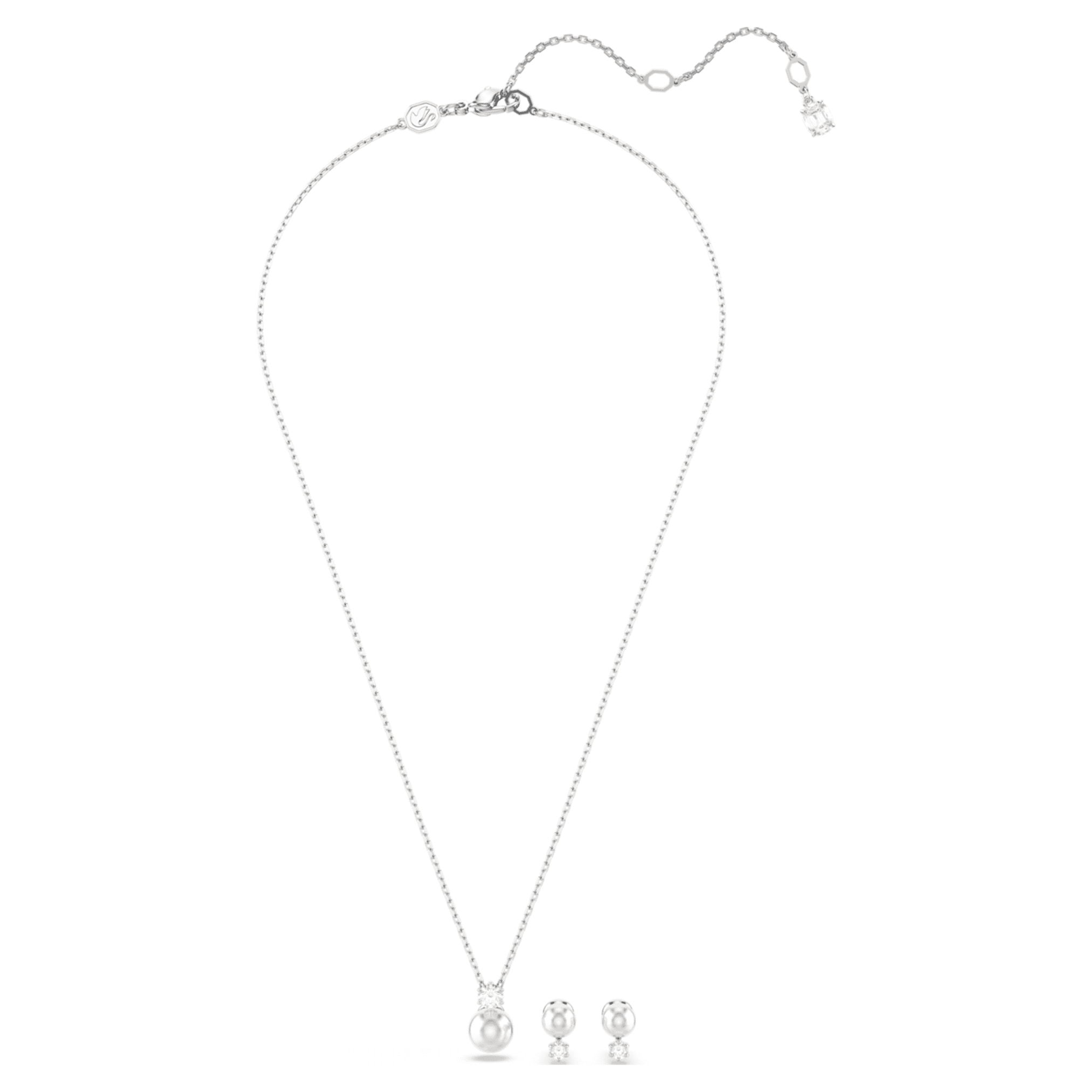 Swarovski Matrix set Crystal pearl, Round cut, White, Rhodium plated