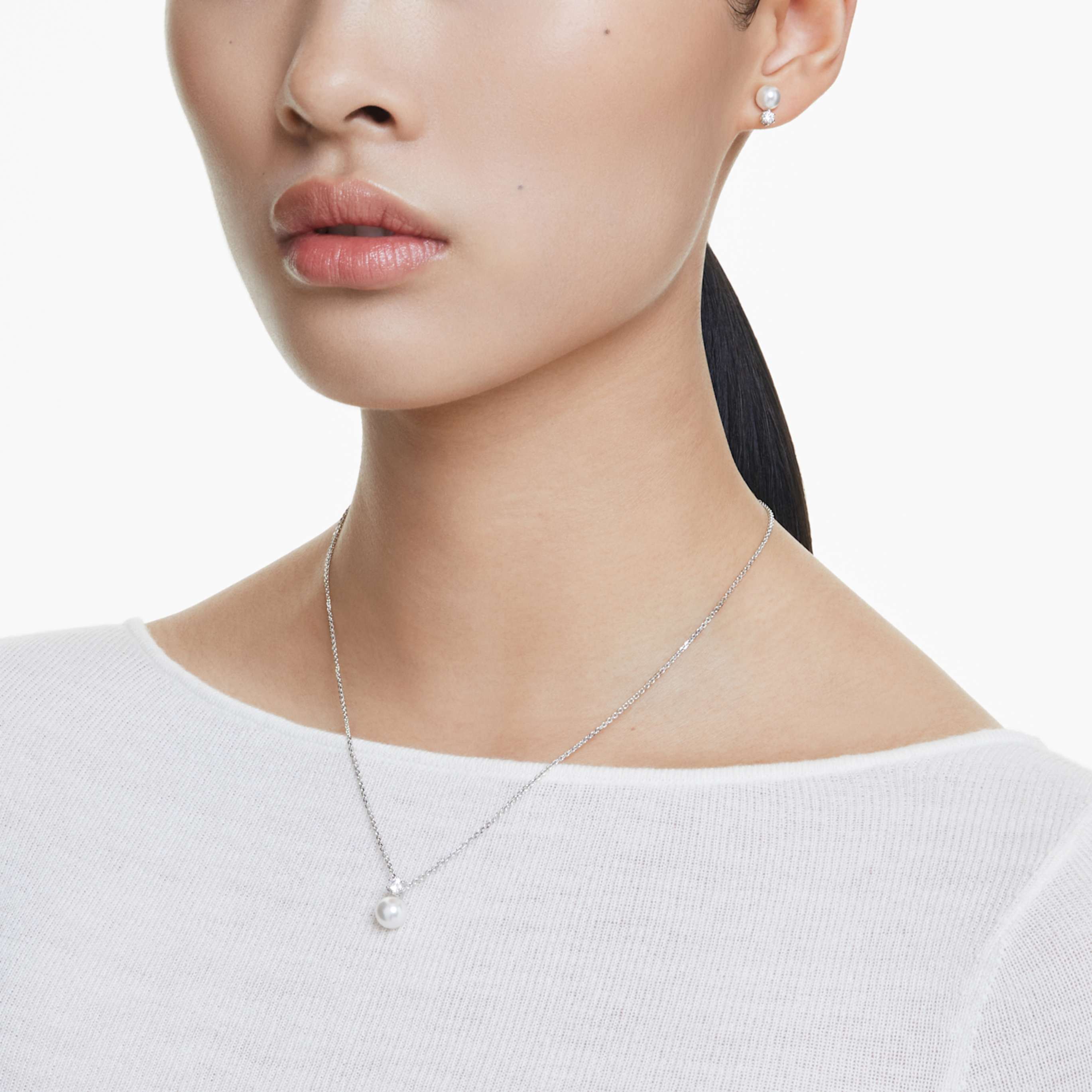 Swarovski Matrix set Crystal pearl, Round cut, White, Rhodium plated