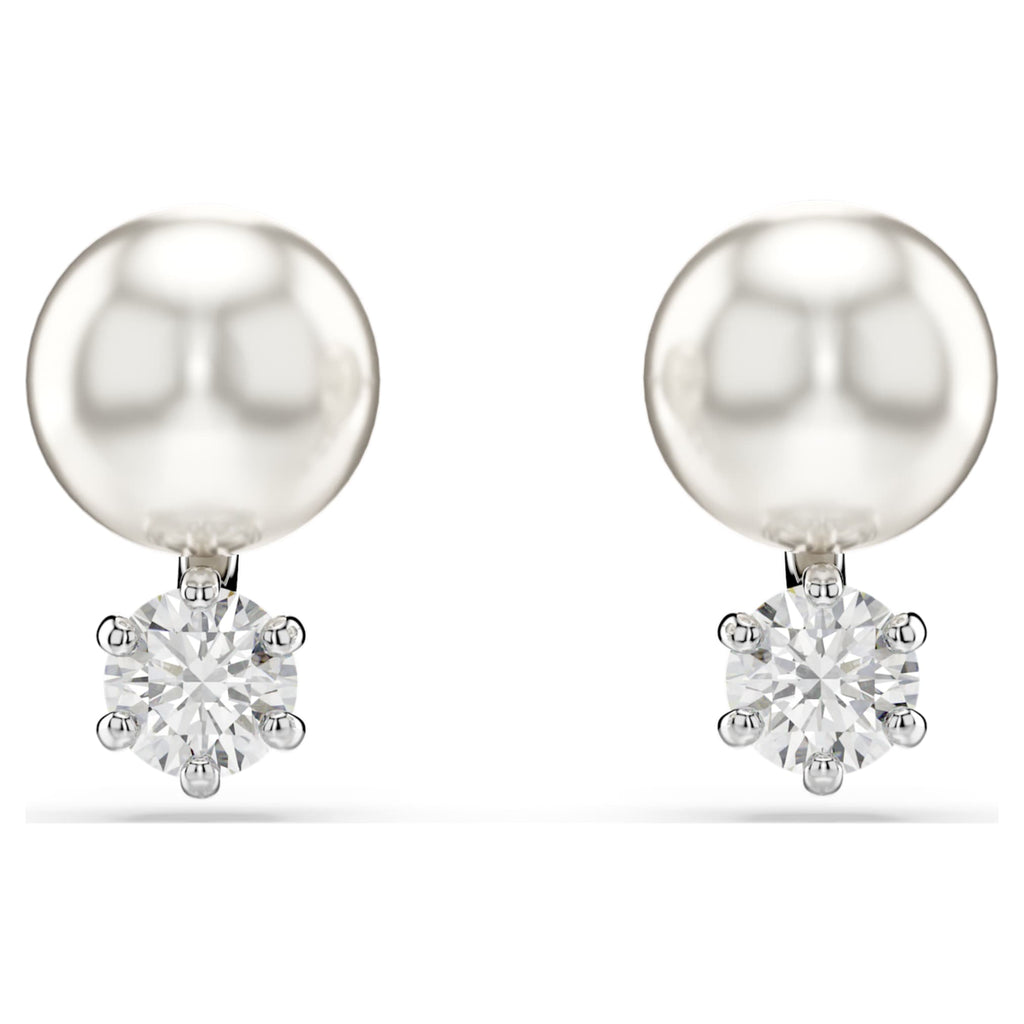 Swarovski Matrix stud earrings Crystal pearl, Round cut, White, Rhodium plated