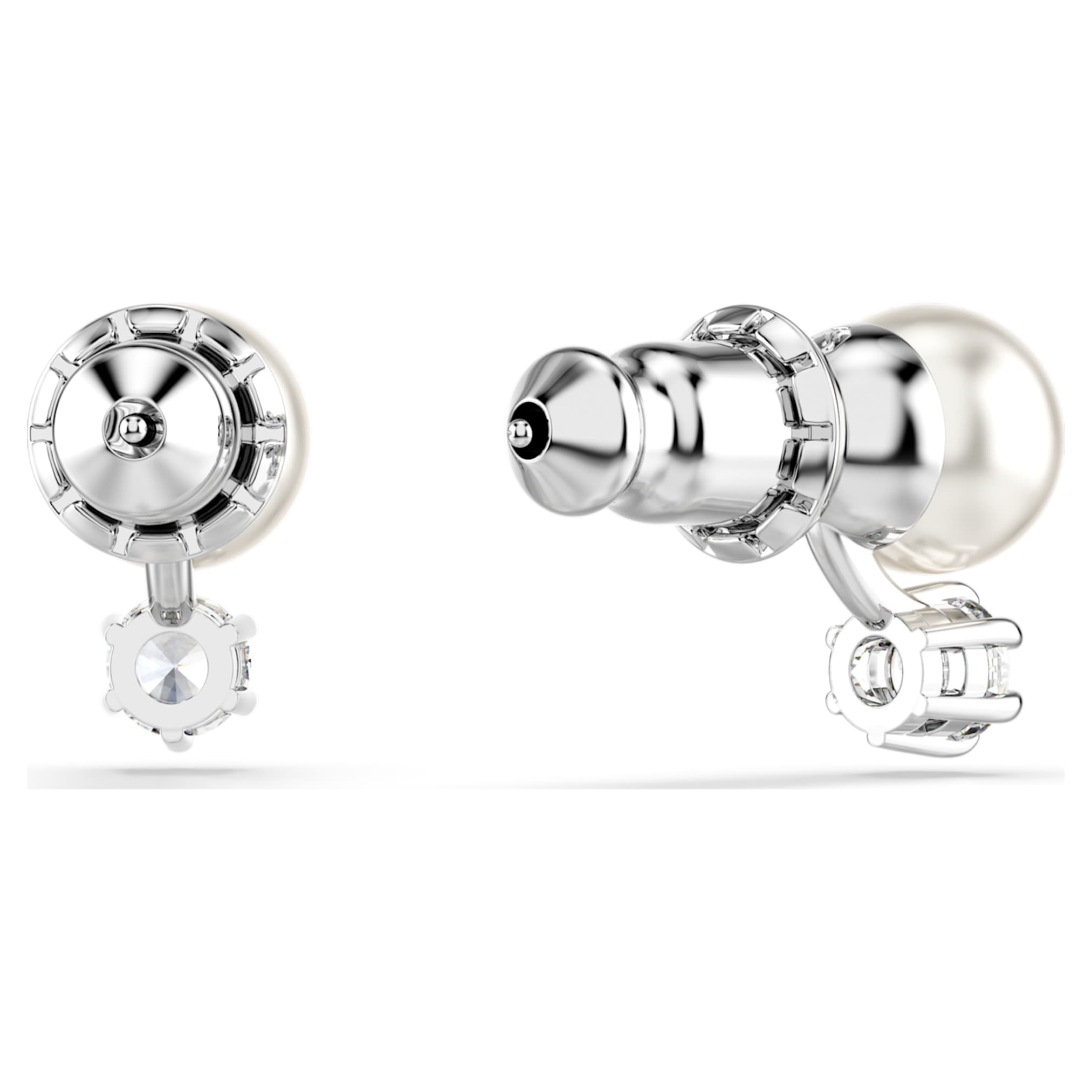 Swarovski Matrix stud earrings Crystal pearl, Round cut, White, Rhodium plated