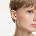 Swarovski Matrix stud earrings Crystal pearl, White, Rhodium plated