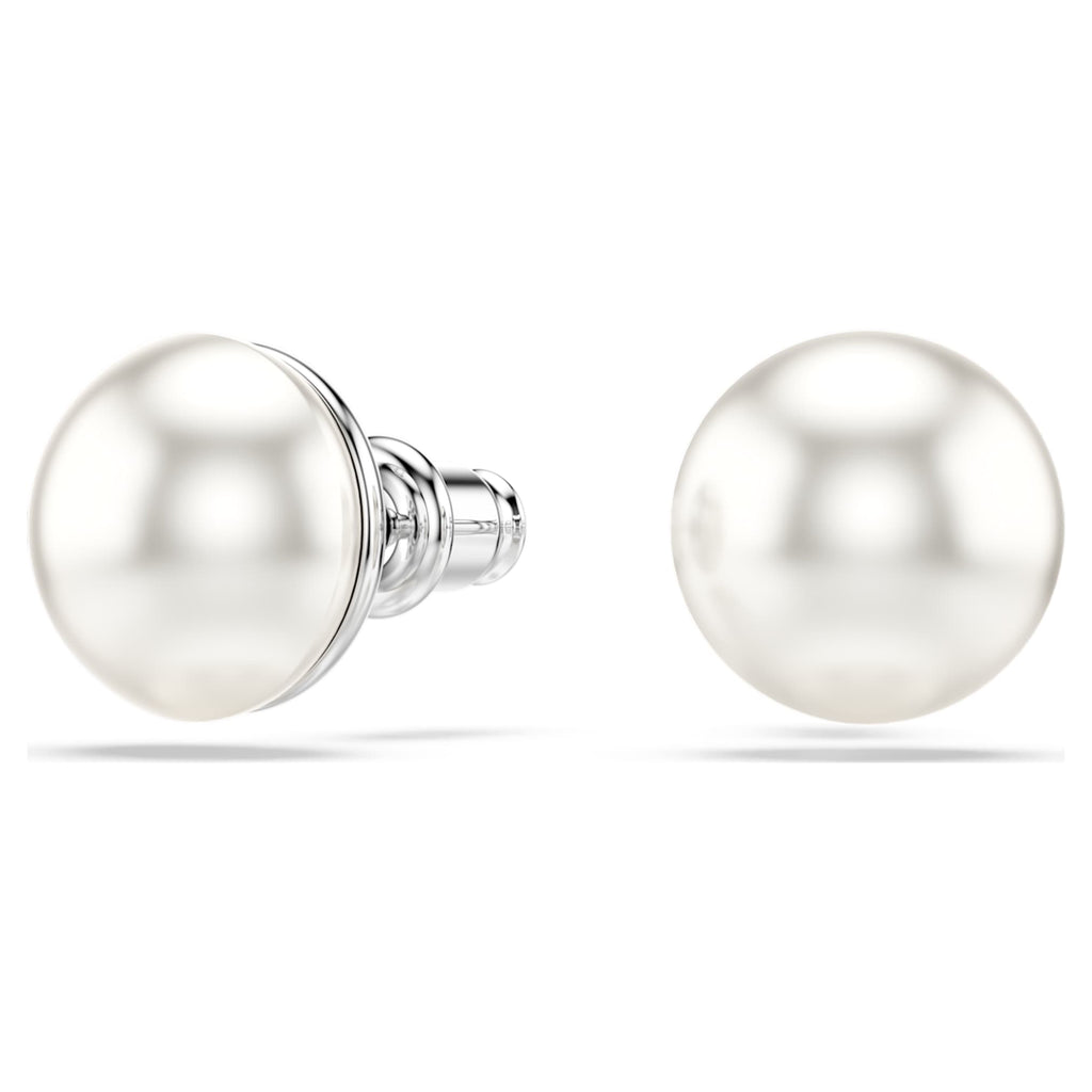 Swarovski Matrix stud earrings Crystal pearl, White, Rhodium plated