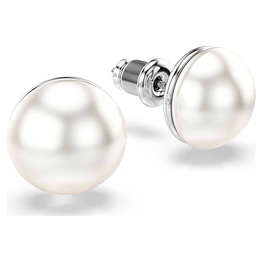 Swarovski Matrix stud earrings Crystal pearl, White, Rhodium plated