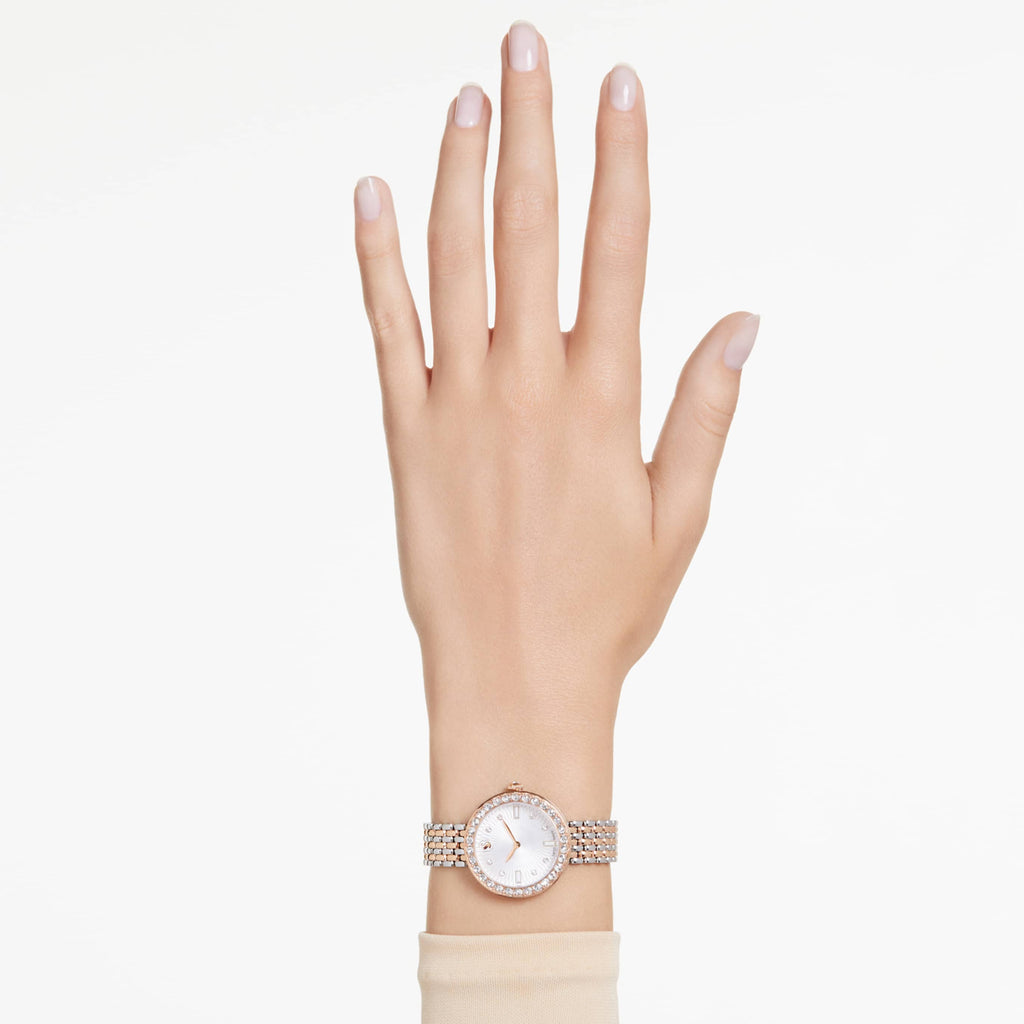 Swarovski Matrix tennis 7-link watch Swiss Made, Metal bracelet, Rose gold tone, Mixed metal finish