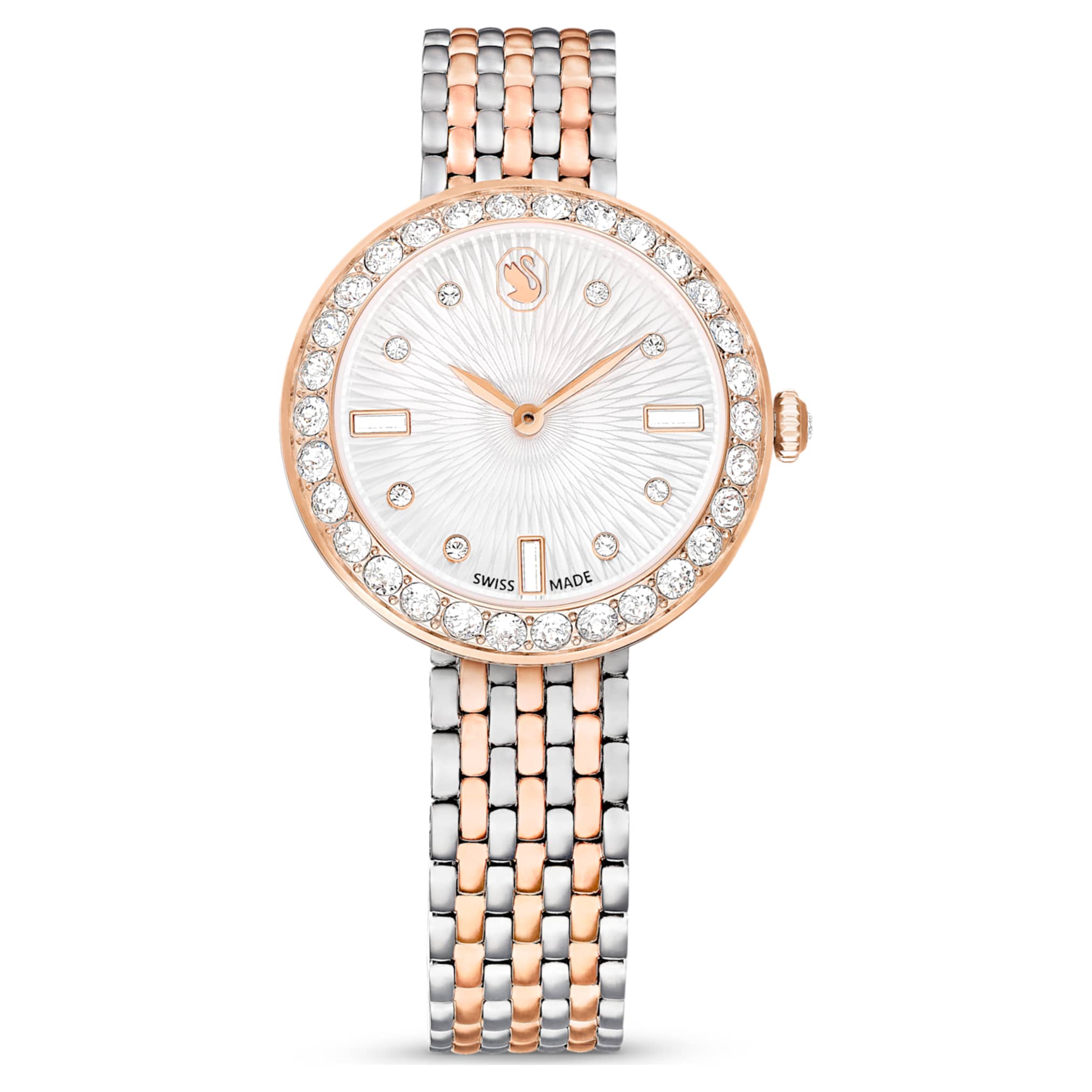 Swarovski Matrix tennis 7-link watch Swiss Made, Metal bracelet, Rose gold tone, Mixed metal finish