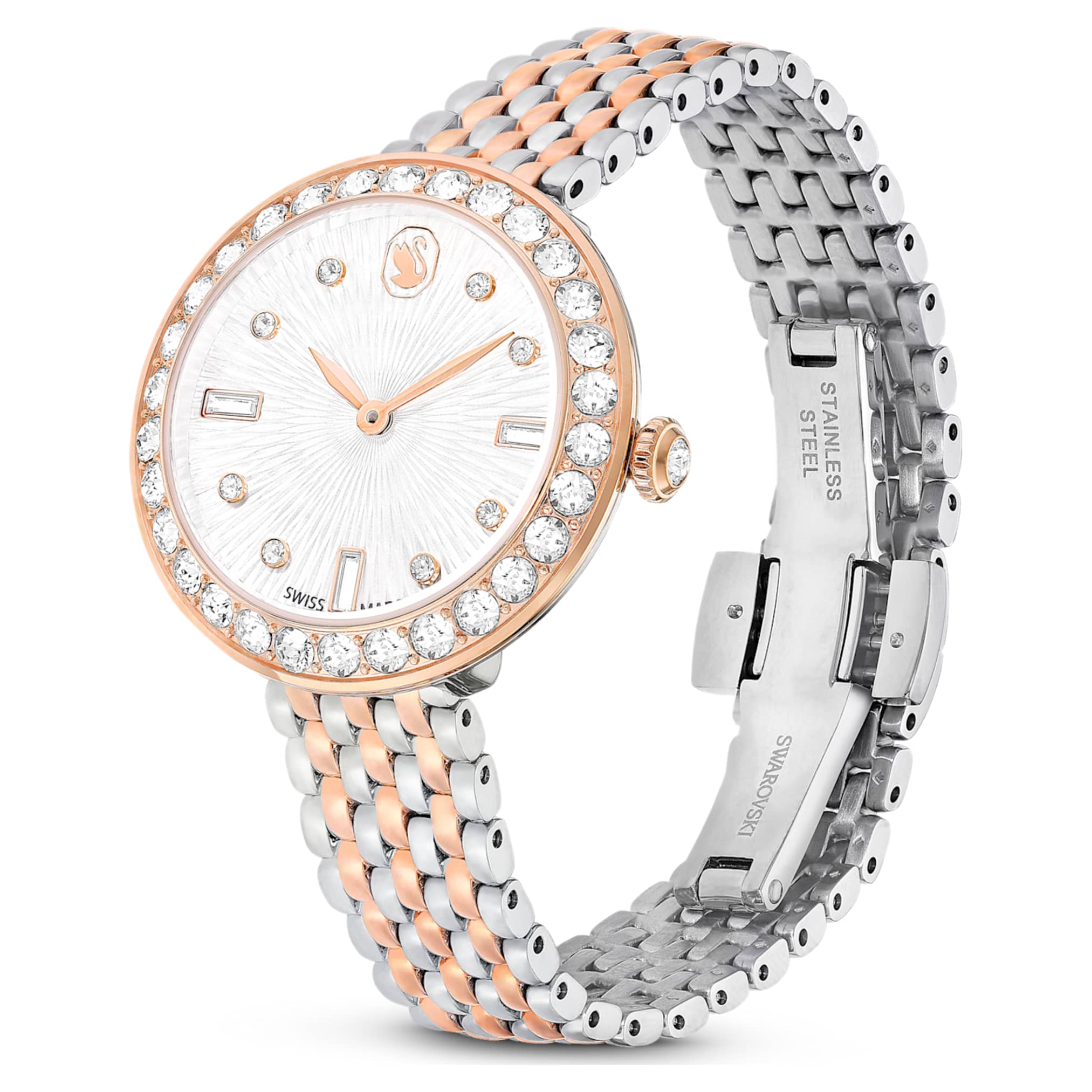 Swarovski Matrix tennis 7-link watch Swiss Made, Metal bracelet, Rose gold tone, Mixed metal finish