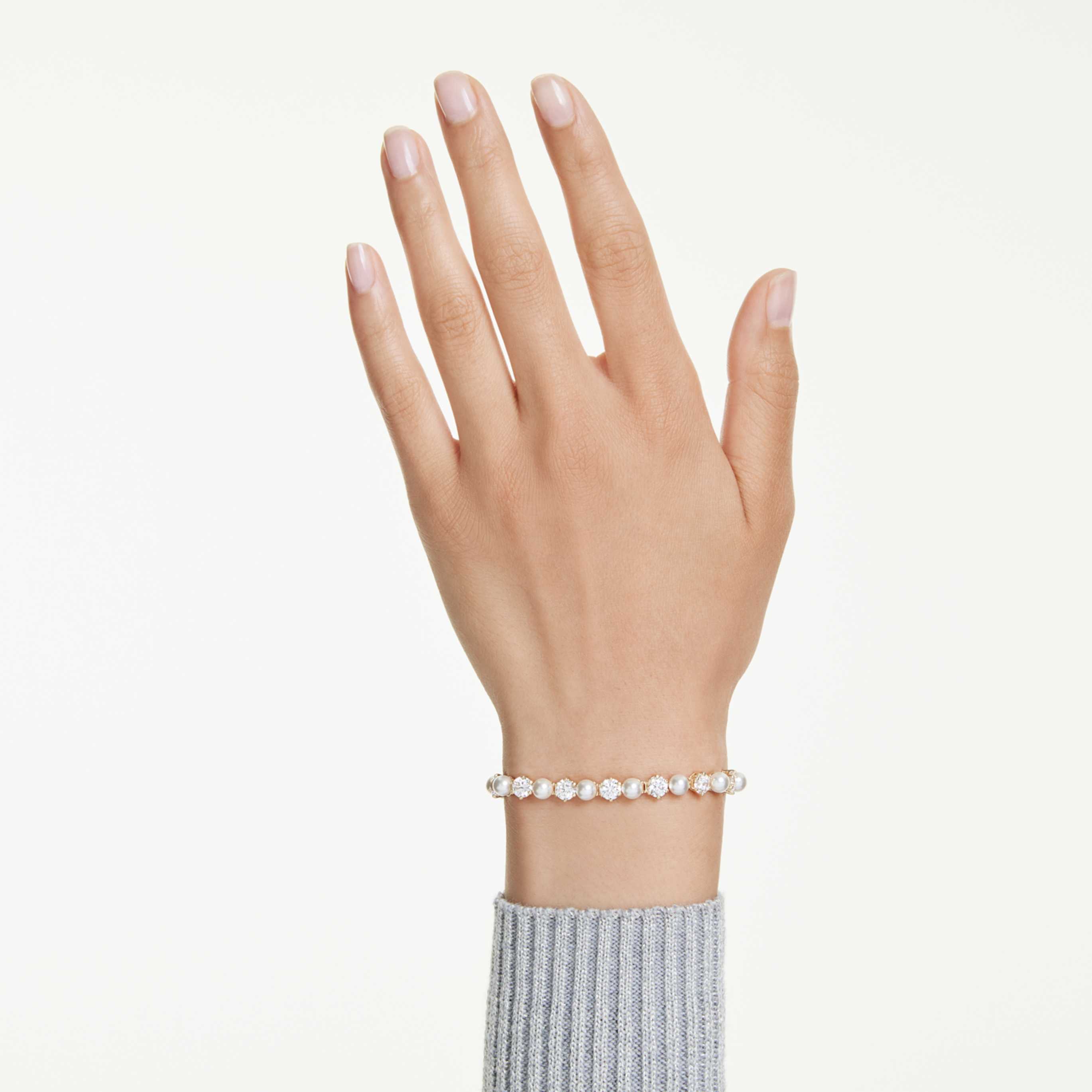 Swarovski Matrix Tennis bracelet Crystal pearl, Round cut, White, Rhodium plated