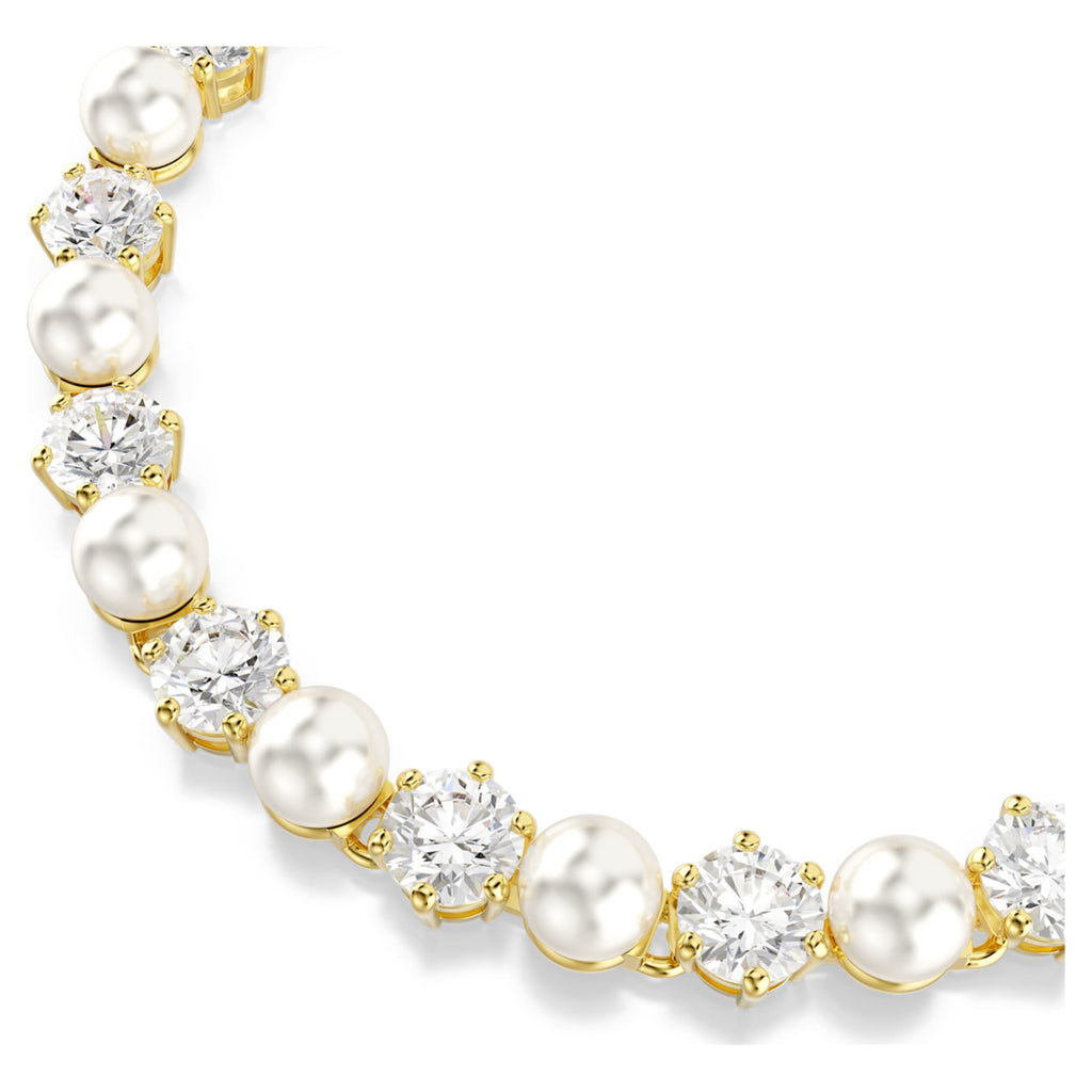 Swarovski Matrix Tennis bracelet Crystal pearl, Round cut, White, 18K gold finish