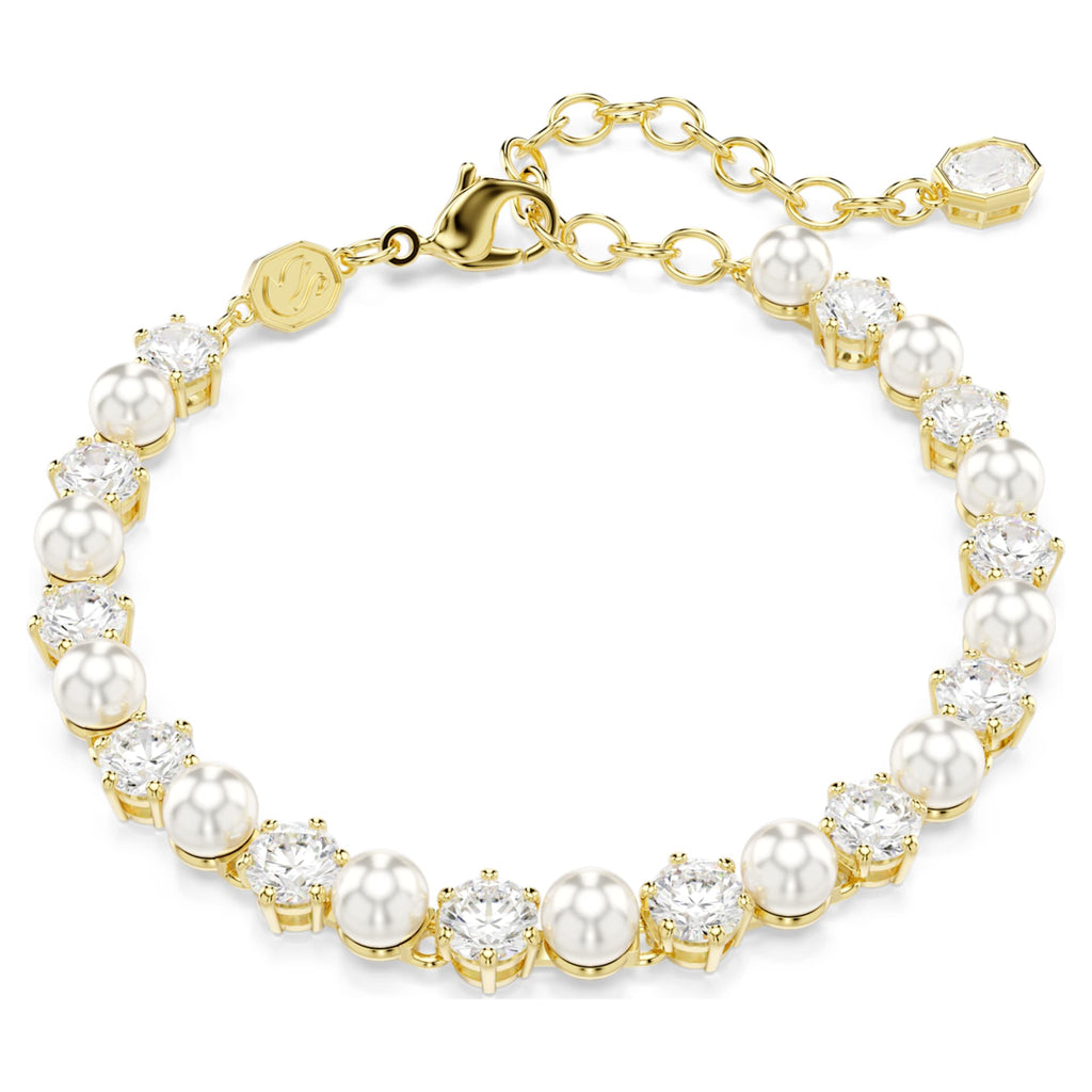 Swarovski Matrix Tennis bracelet Crystal pearl, Round cut, White, 18K gold finish