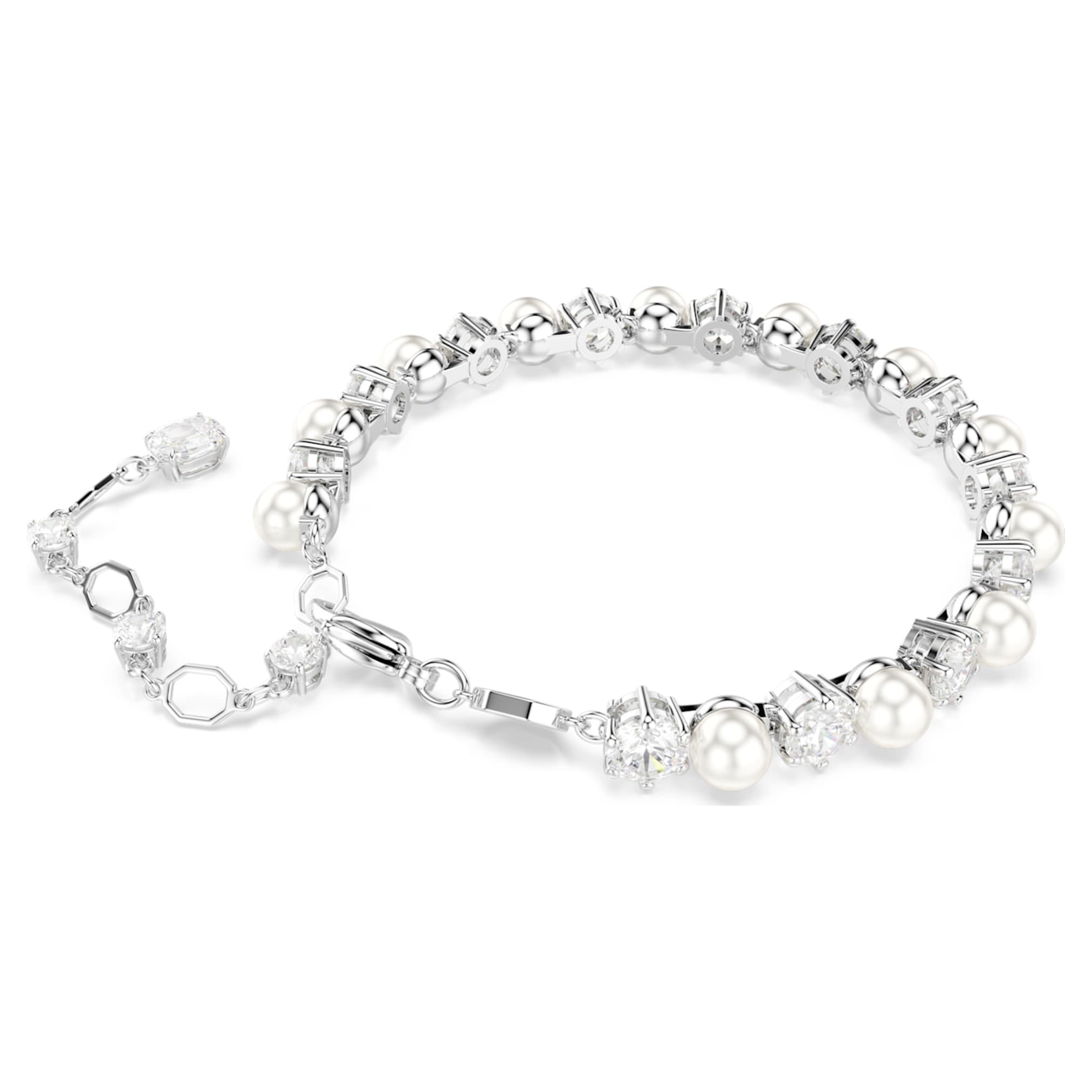 Swarovski Matrix Tennis bracelet Crystal pearl, Round cut, White, Rhodium plated