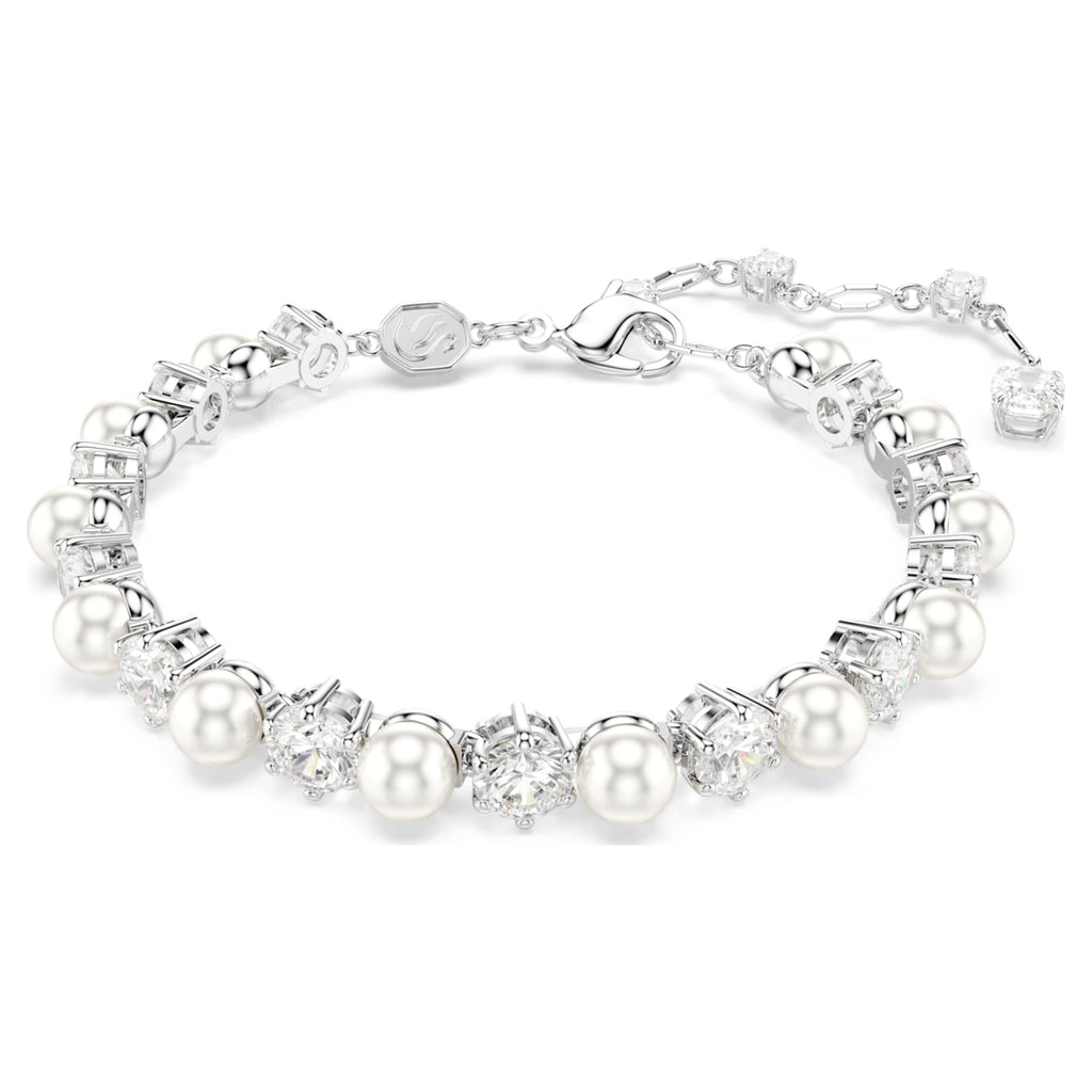Swarovski Matrix Tennis bracelet Crystal pearl, Round cut, White, Rhodium plated