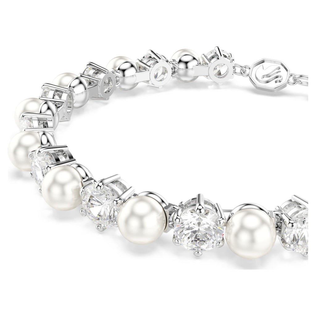 Swarovski Matrix Tennis bracelet Crystal pearl, Round cut, White, Rhodium plated