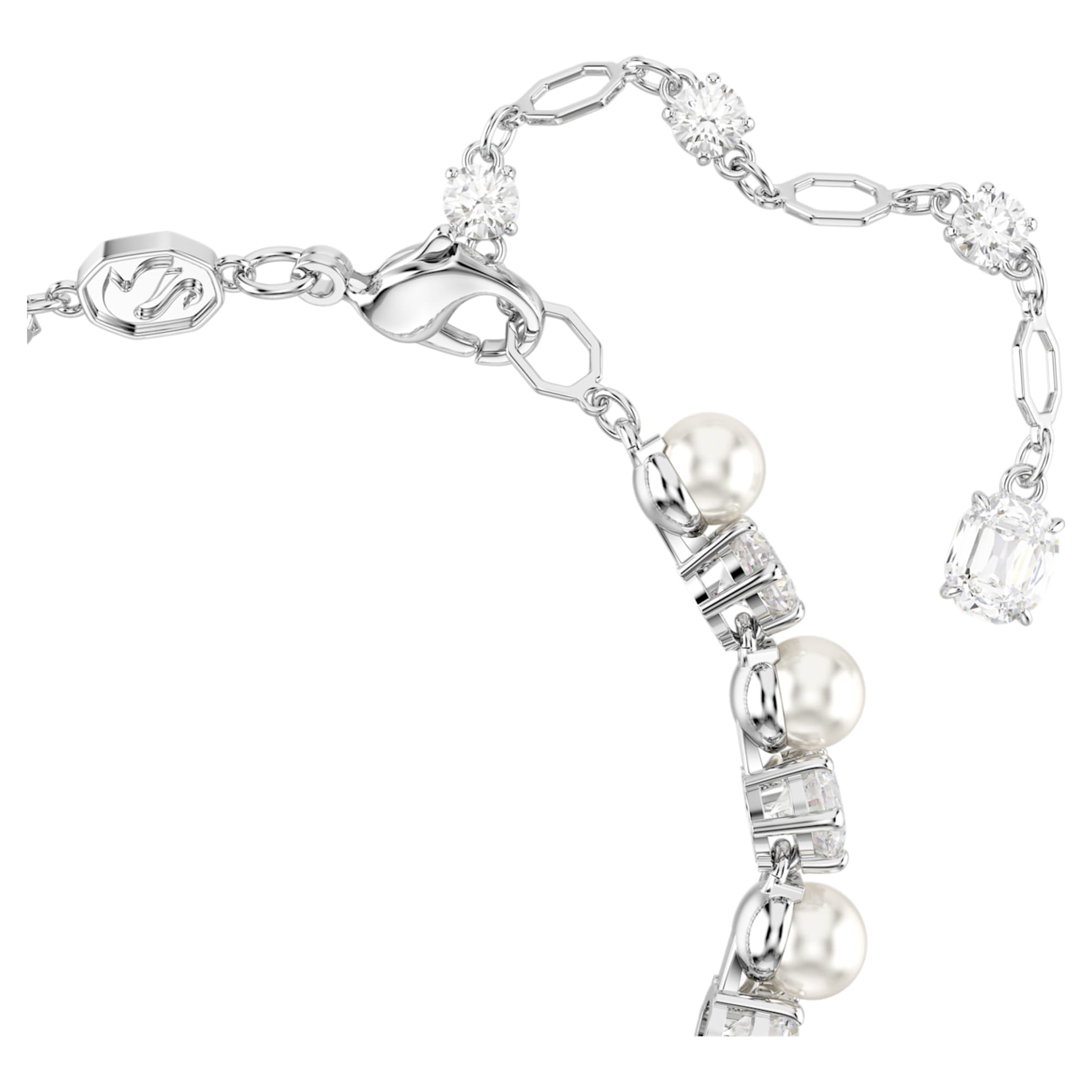 Swarovski Matrix Tennis bracelet Crystal pearl, Round cut, White, Rhodium plated