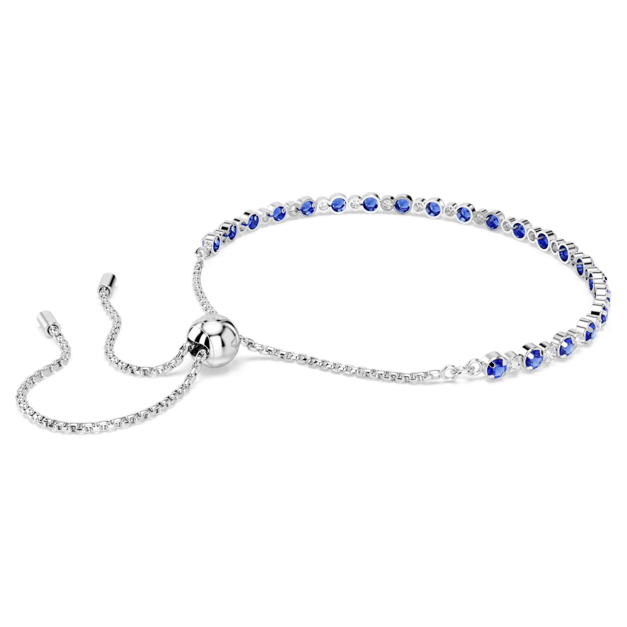 Swarovski Matrix Tennis bracelet Mixed round cuts, Blue, Rhodium plated