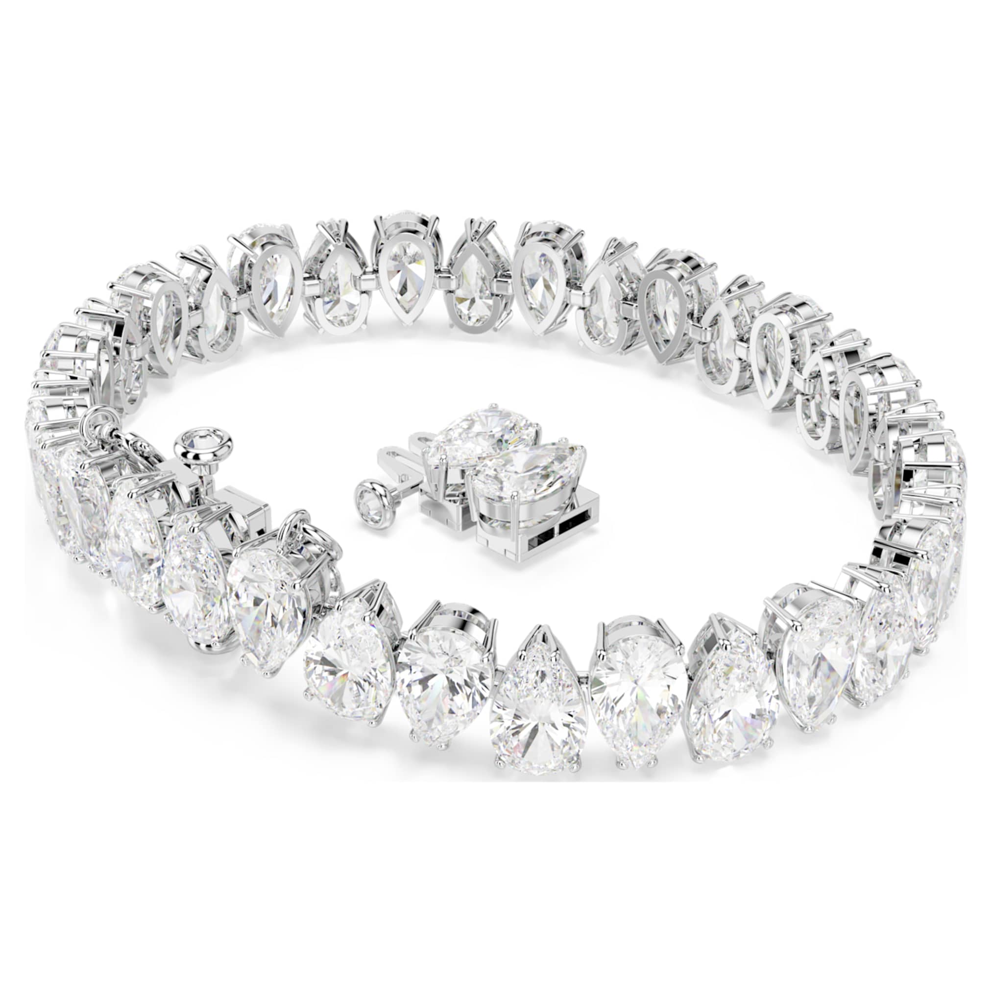 Swarovski Matrix Tennis bracelet Pear cut, White, Rhodium plated