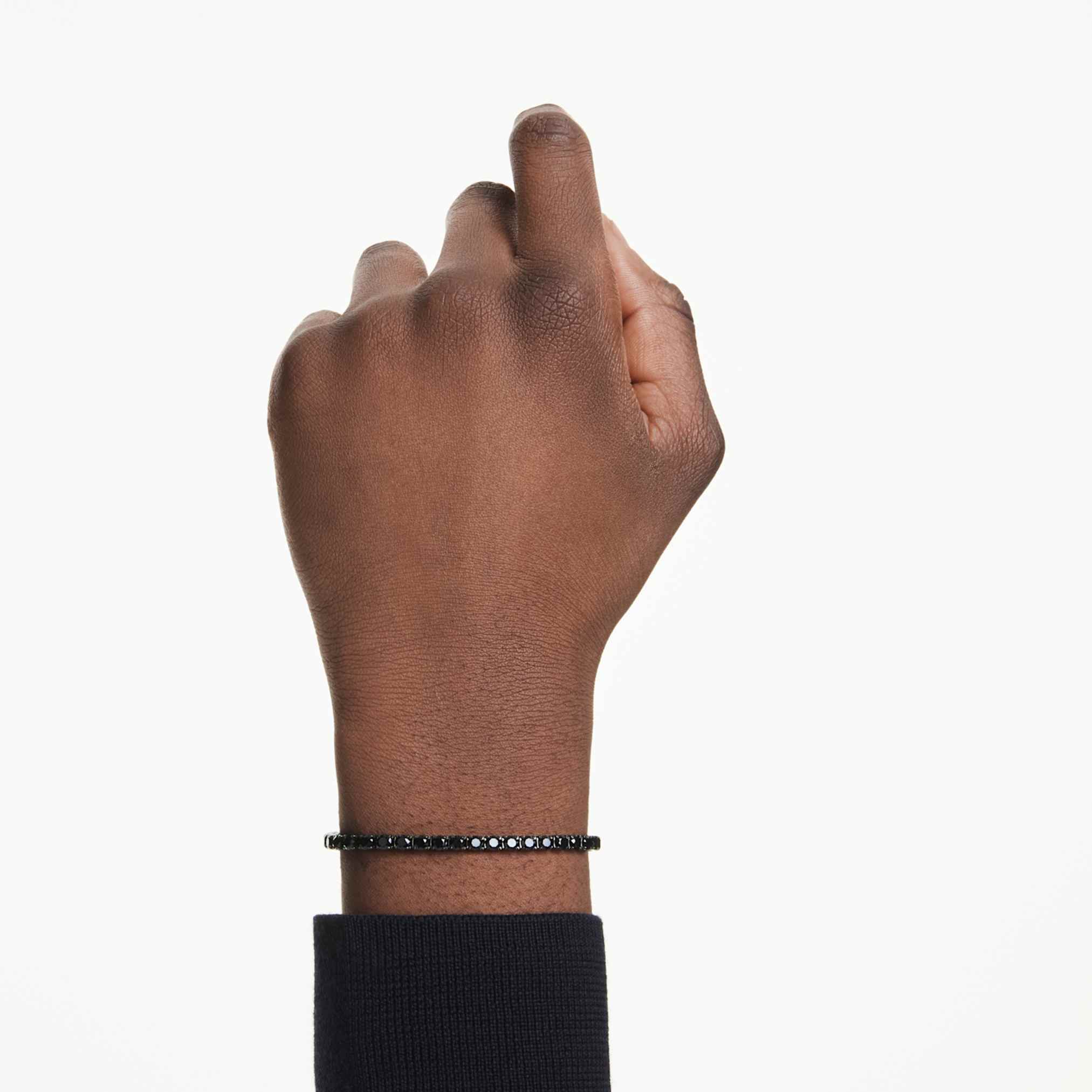 Swarovski Matrix Tennis bracelet Round cut, Black, Ruthenium plated