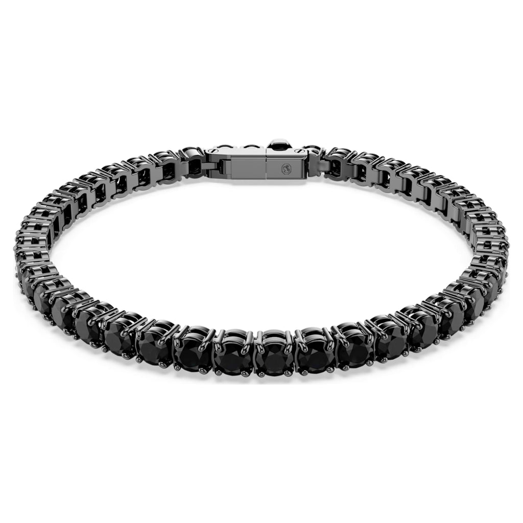 Swarovski Matrix Tennis bracelet Round cut, Black, Ruthenium plated