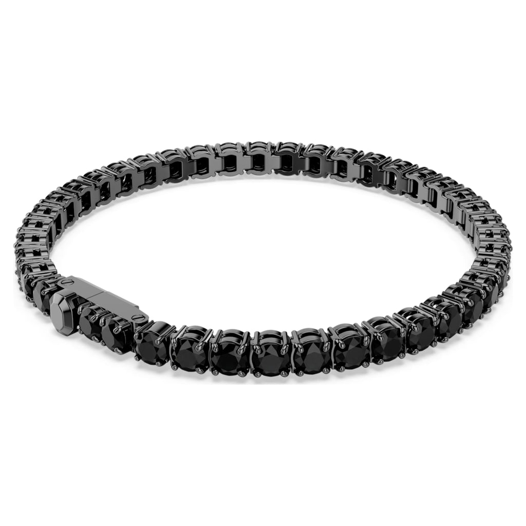 Swarovski Matrix Tennis bracelet Round cut, Black, Ruthenium plated