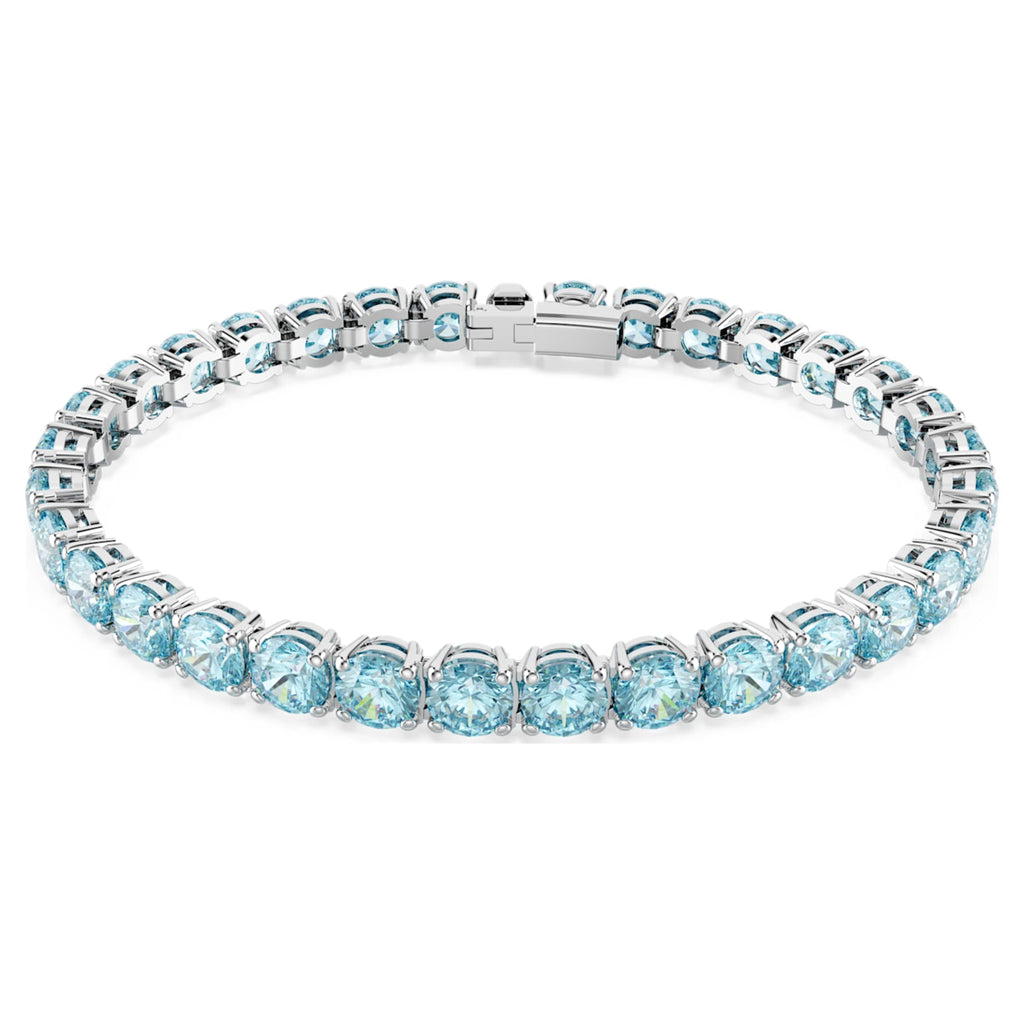 Swarovski Matrix Tennis bracelet Round cut, Blue, Rhodium plated