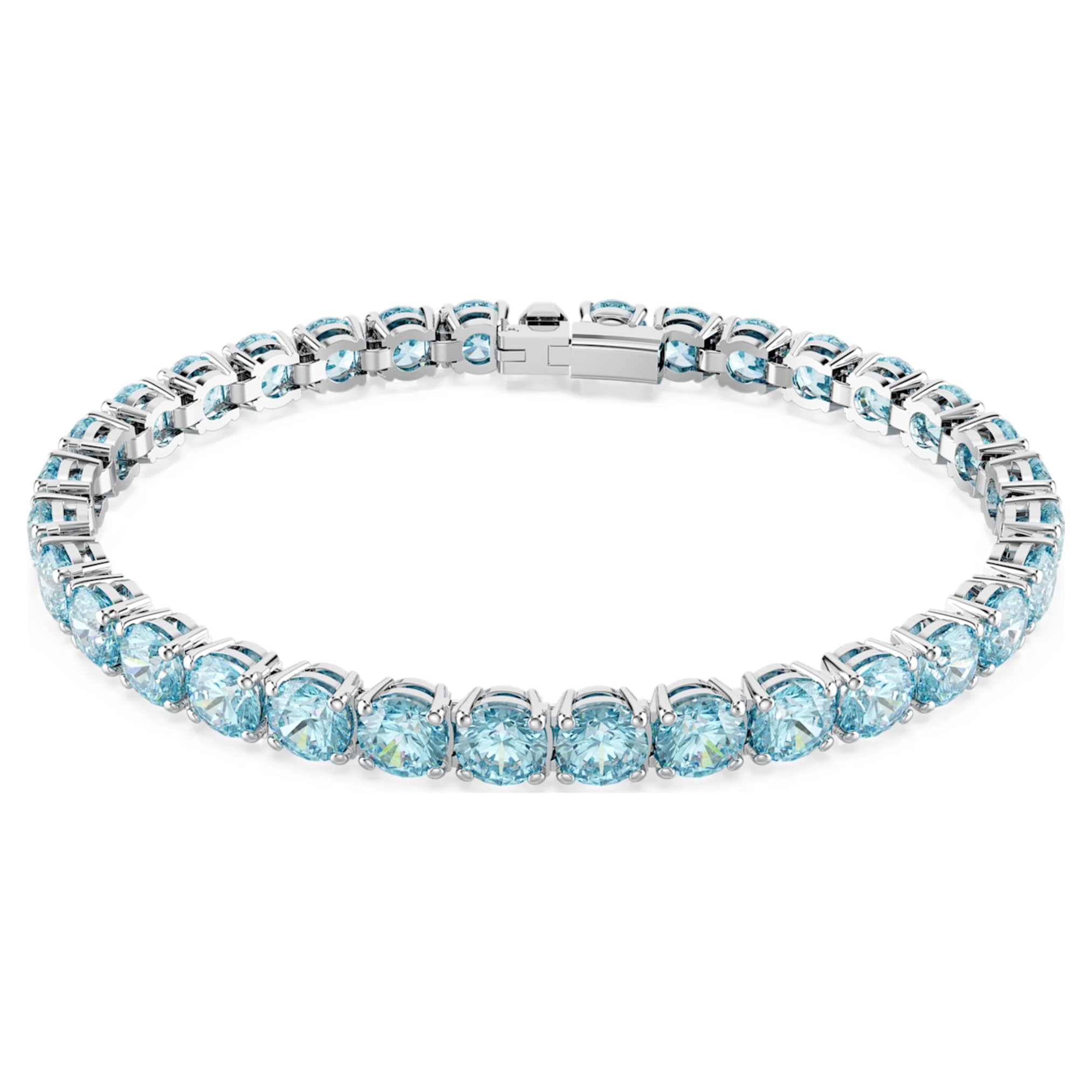 Swarovski Matrix Tennis bracelet Round cut, Blue, Rhodium plated